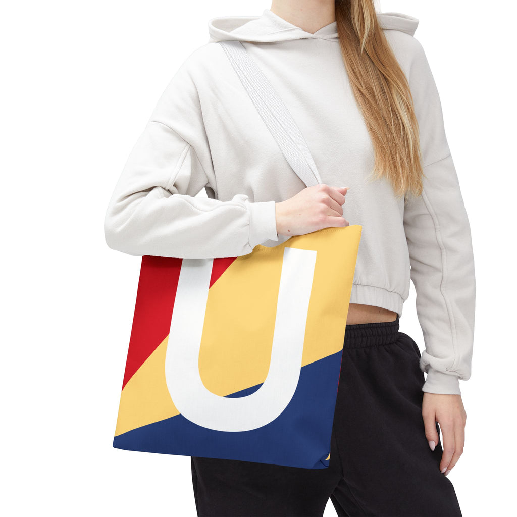 Monogram 'U' Colorblock Tote Bag — Personalized Initial U Shoulder Tote