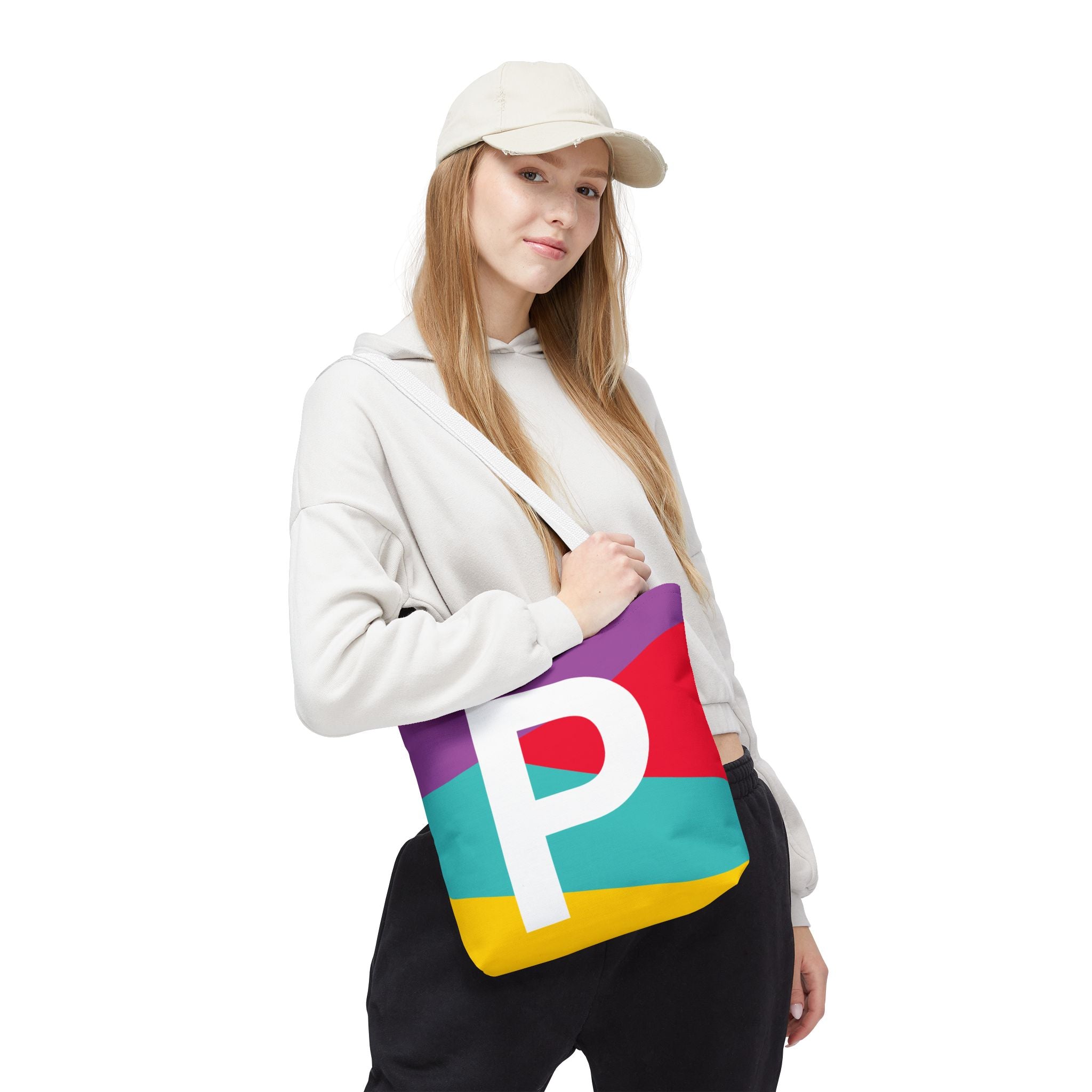 Monogram 'P' Colorblock Tote Bag — Personalized Initial P Shoulder Tote