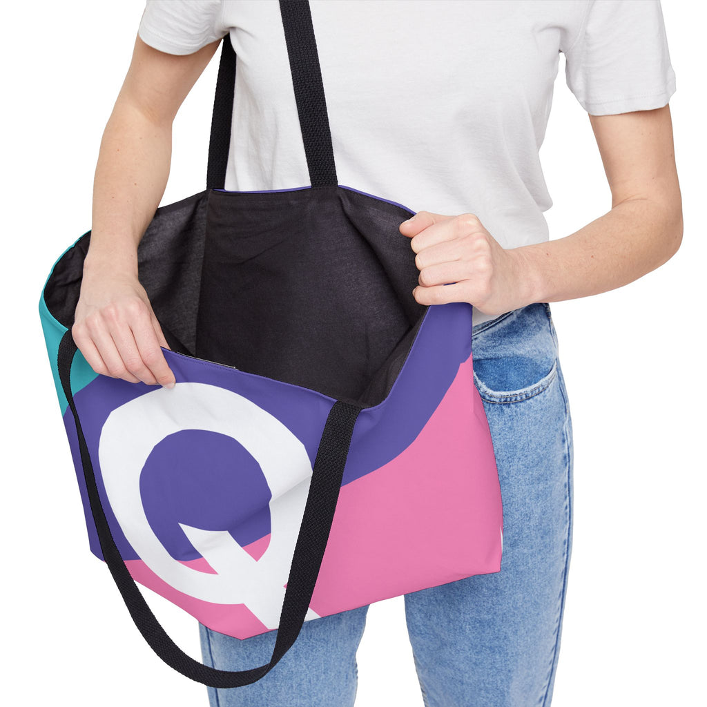 Personalized 'Q' Colorblock Tote Bag — Monogram Weekender Tote
