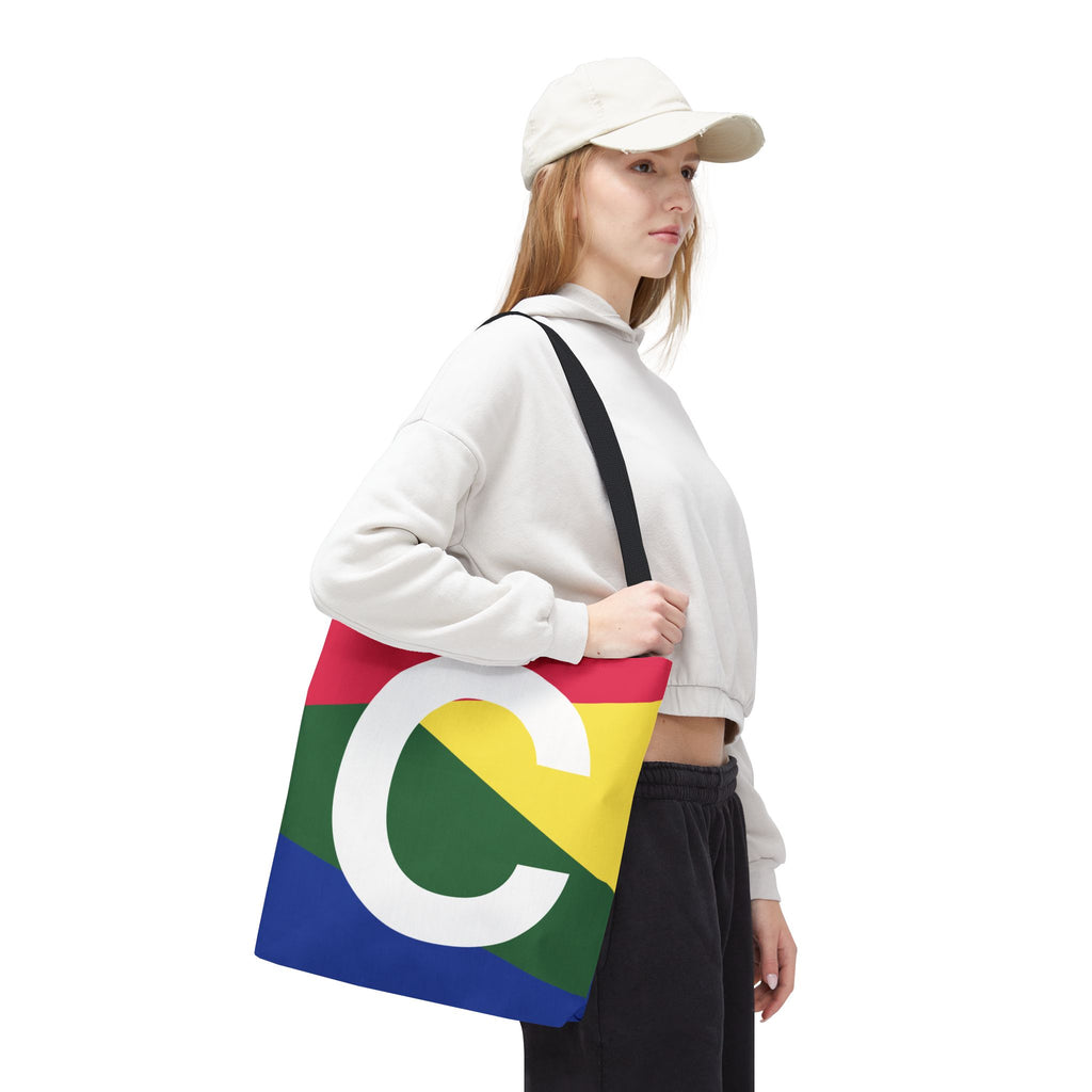 Monogram 'C' Colorblock Tote Bag — Personalized Initial C Shoulder Tote