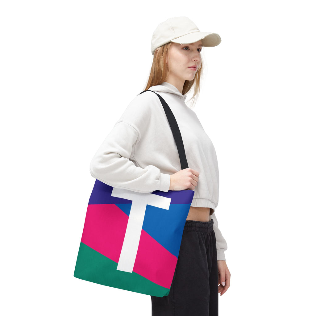 Monogram 'T' Colorblock Tote Bag — Personalized Initial T Shoulder Tote