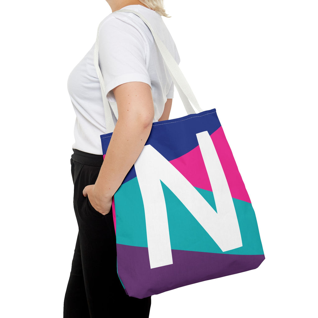 Monogram 'N' Colorblock Tote Bag — Personalized Initial N Shoulder Tote