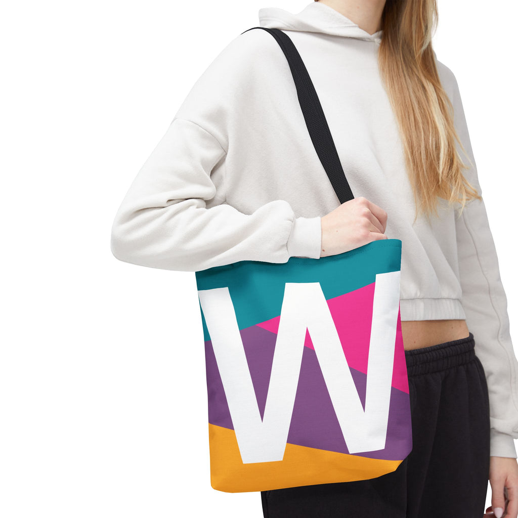 Monogram 'W' Colorblock Tote Bag — Personalized Initial W Shoulder Tote