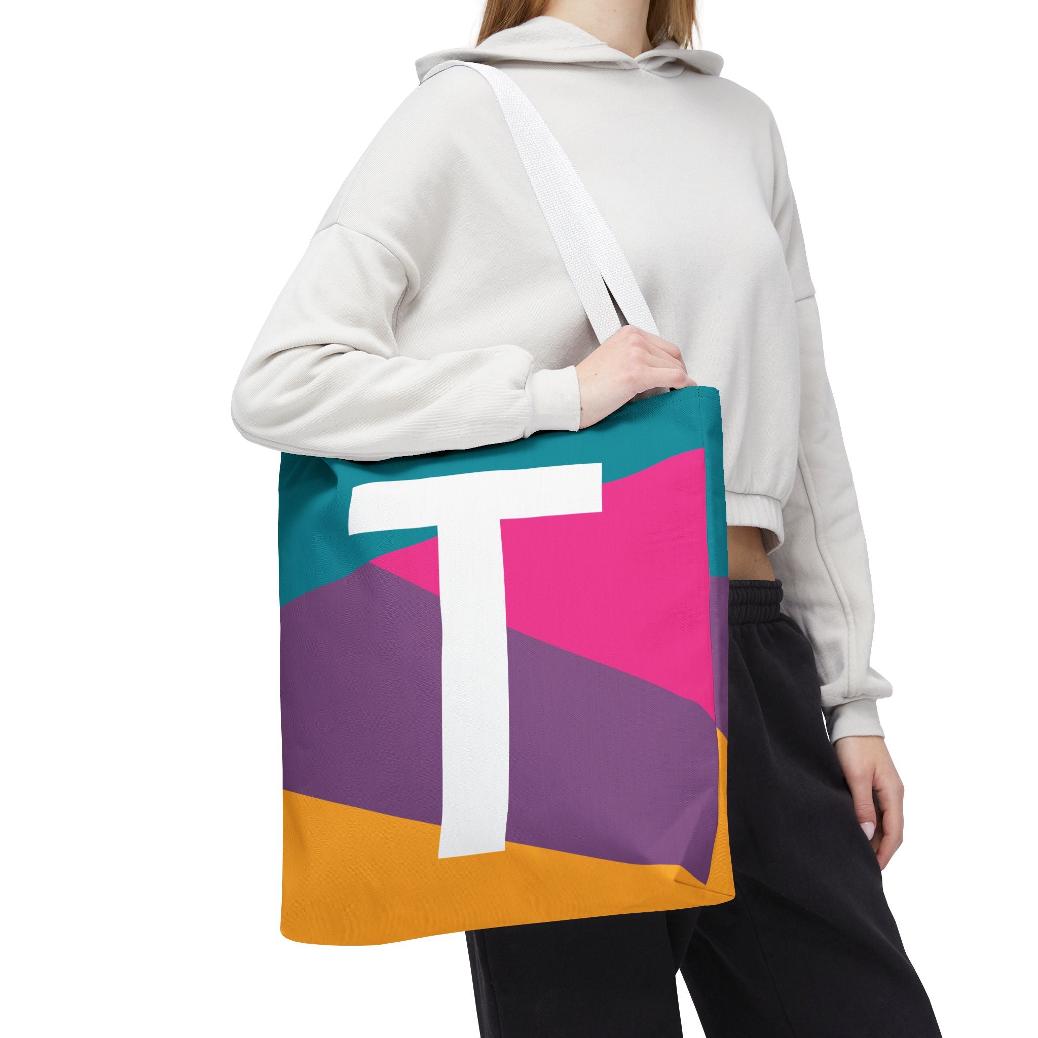Monogram 'T' Colorblock Tote Bag — Personalized Initial T Shoulder Tote