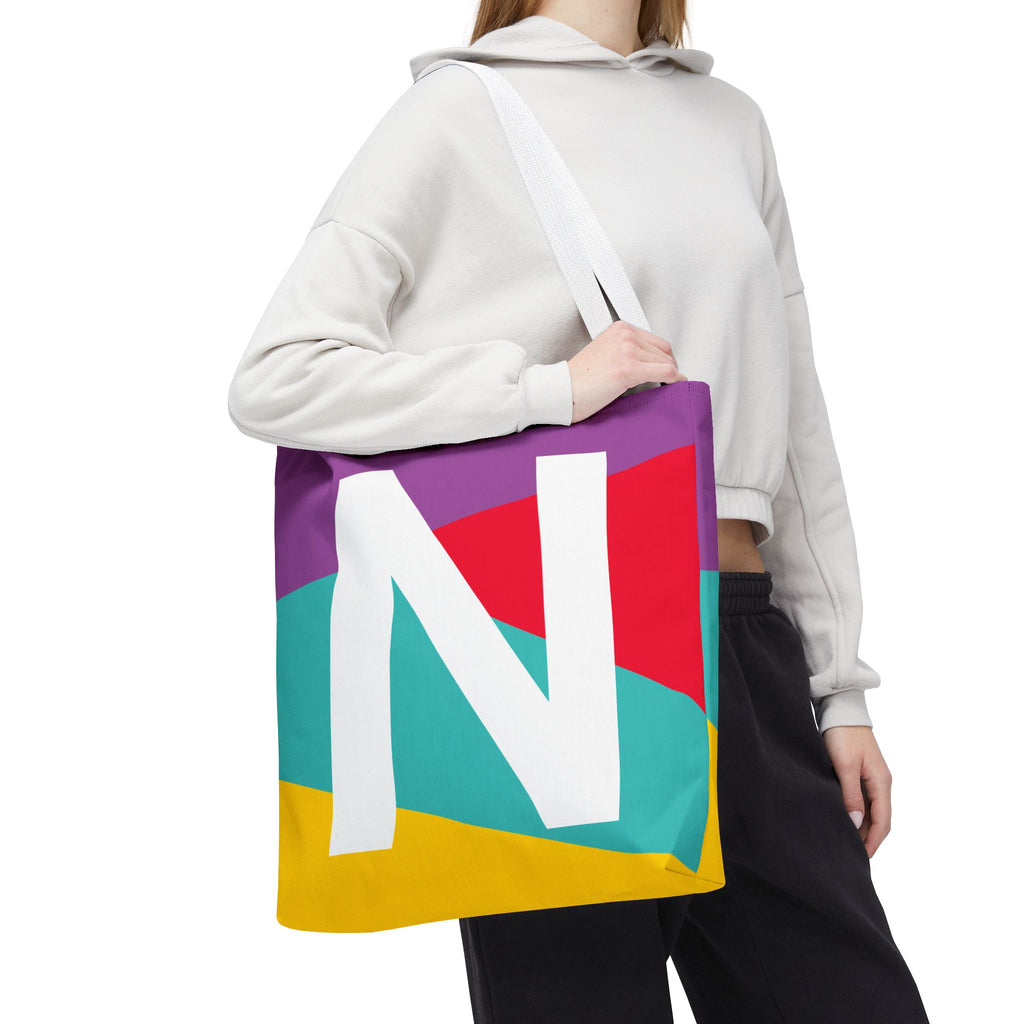 Monogram 'N' Colorblock Tote Bag — Personalized Initial N Shoulder Tote