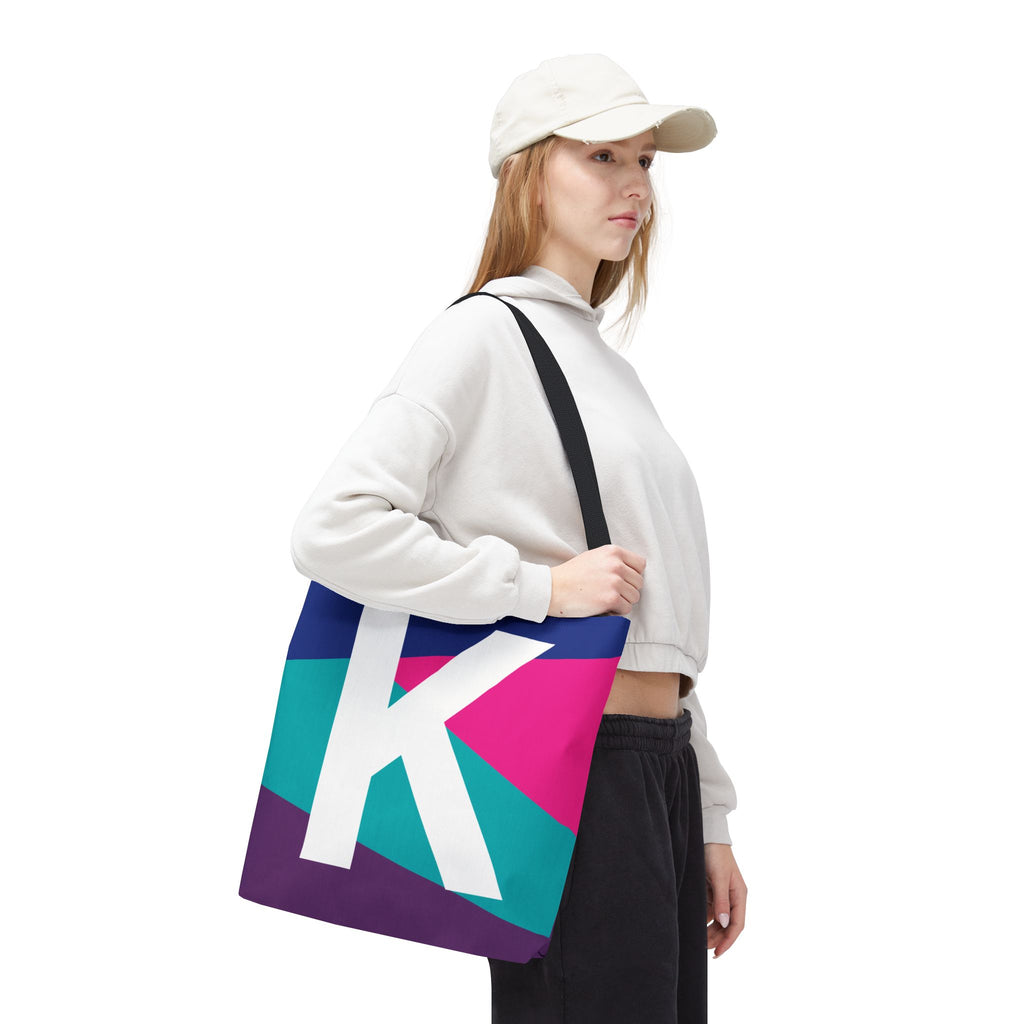 Monogram 'K' Colorblock Tote Bag — Personalized Initial K Shoulder Tote