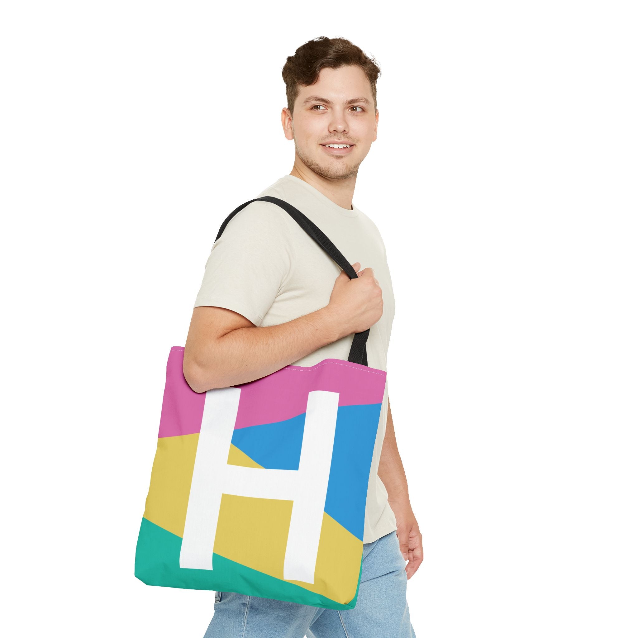 Monogram 'H' Colorblock Tote Bag — Personalized Initial H Shoulder Tote