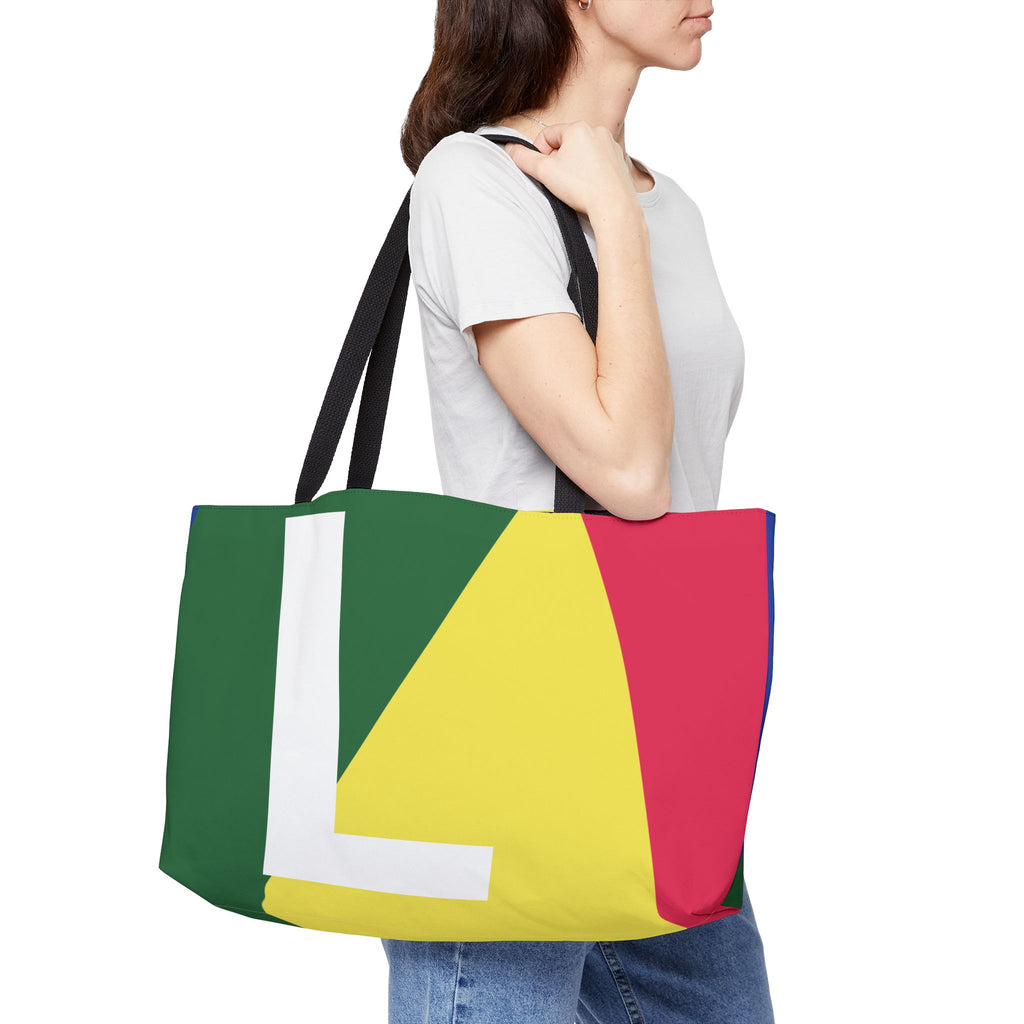 Personalized 'L' Colorblock Tote Bag — Monogram Weekender Tote