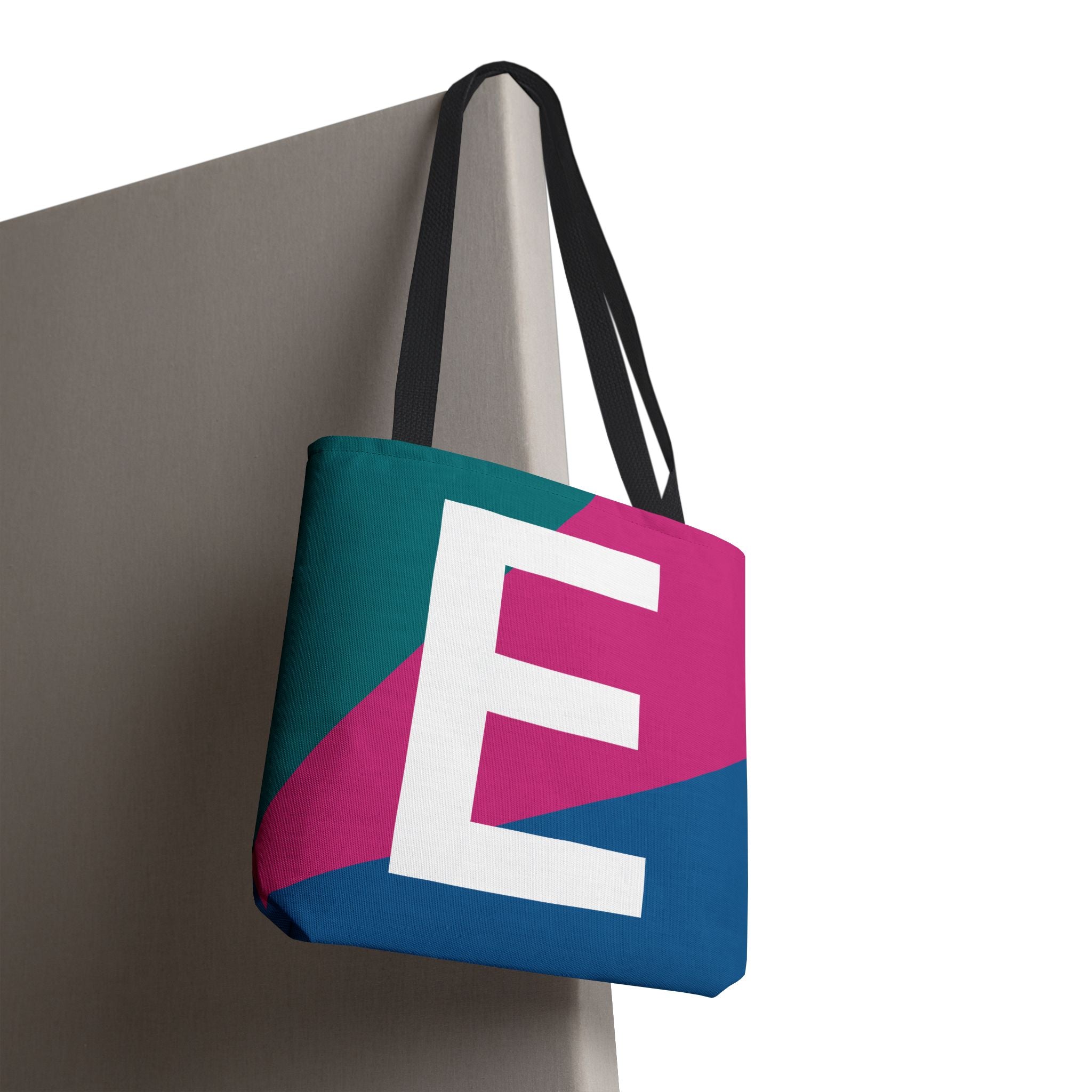 Monogram 'E' Colorblock Tote Bag — Personalized Initial E Shoulder Tote