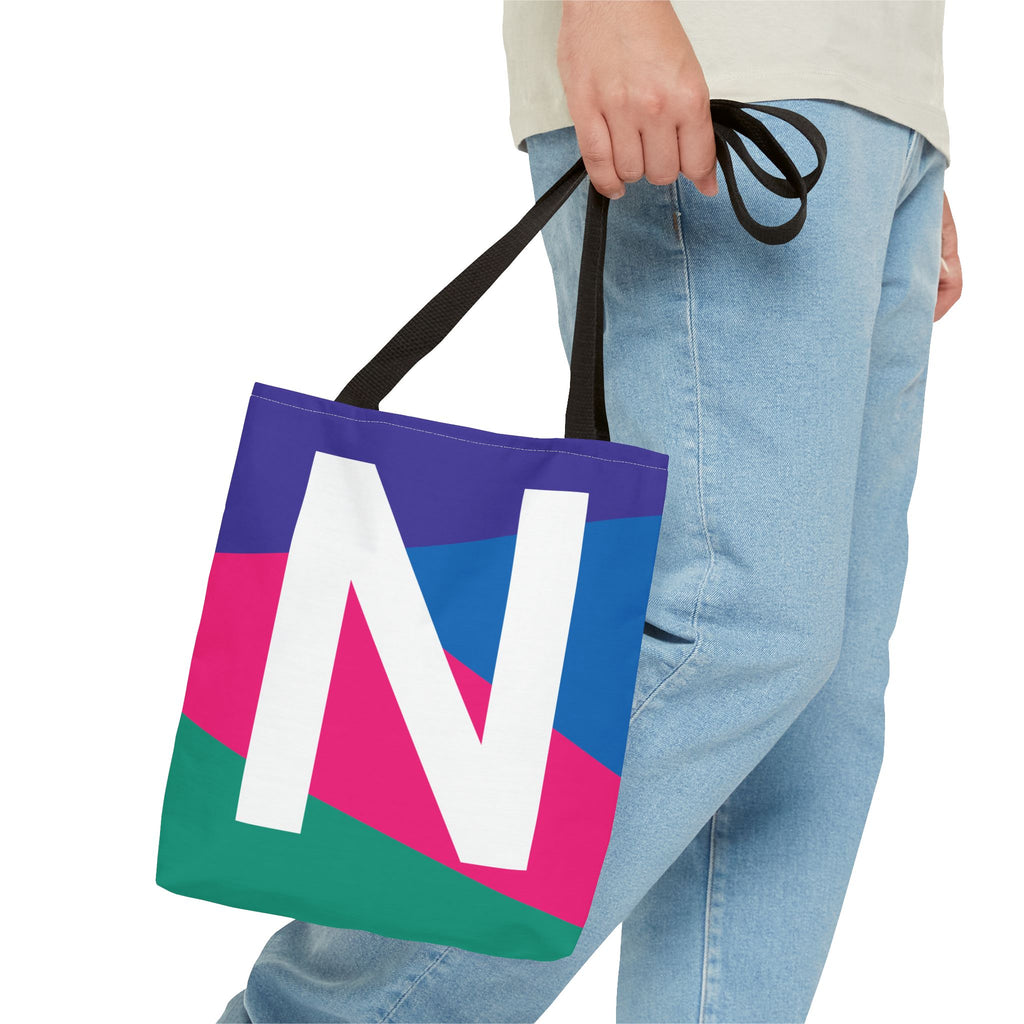 Monogram 'N' Colorblock Tote Bag — Personalized Initial N Shoulder Tote