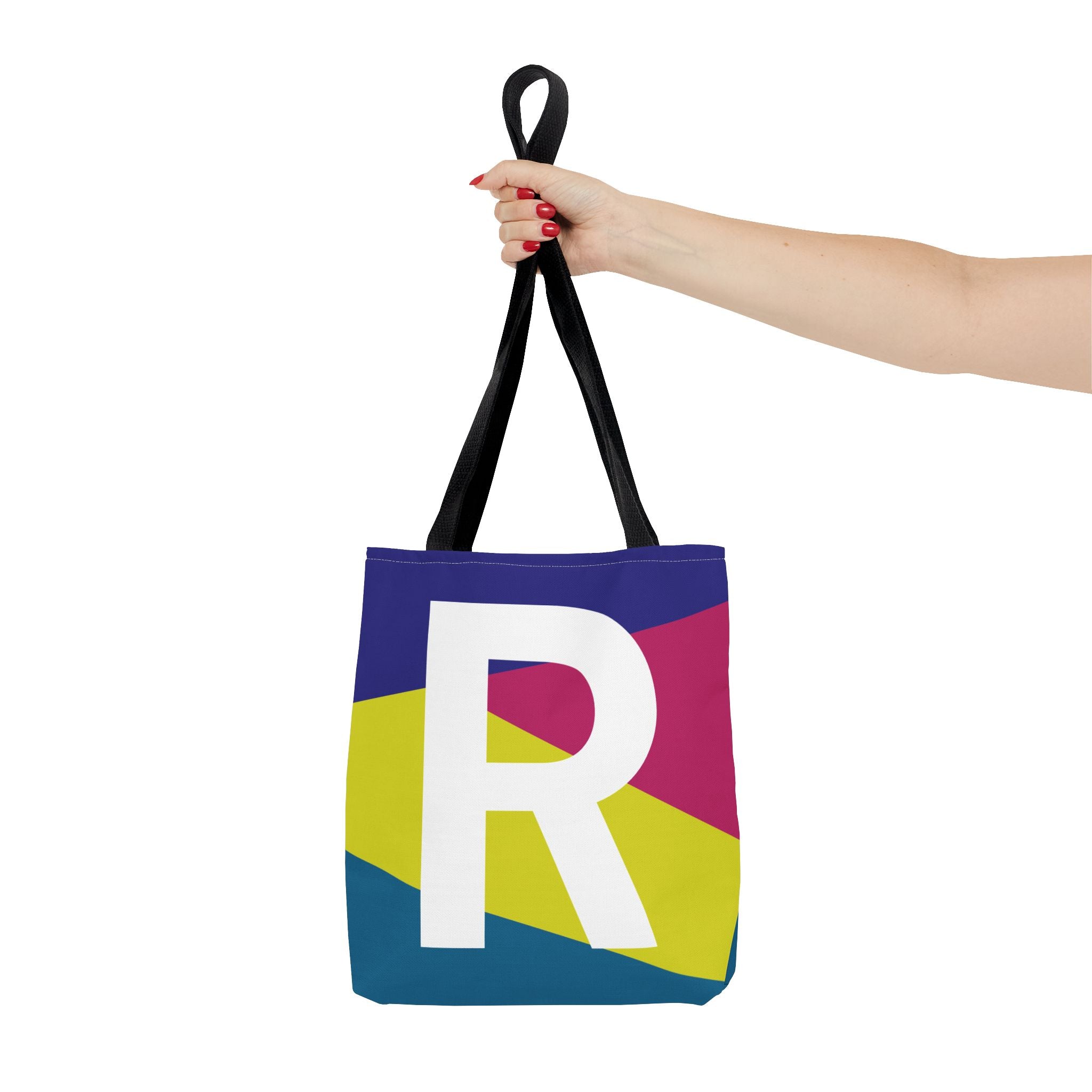 Monogram 'R' Colorblock Tote Bag — Personalized Initial R Shoulder Tote