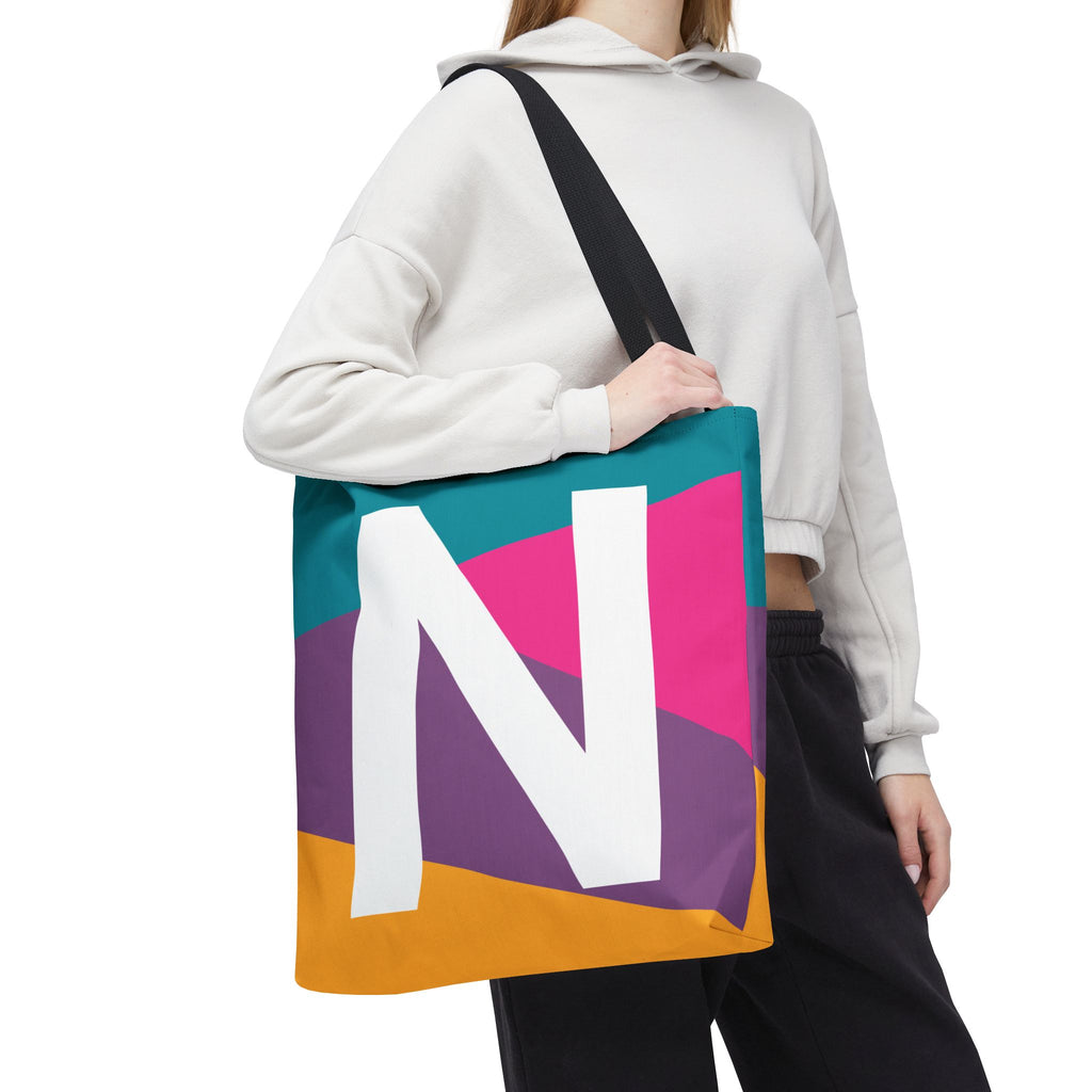 Monogram 'N' Colorblock Tote Bag — Personalized Initial N Shoulder Tote