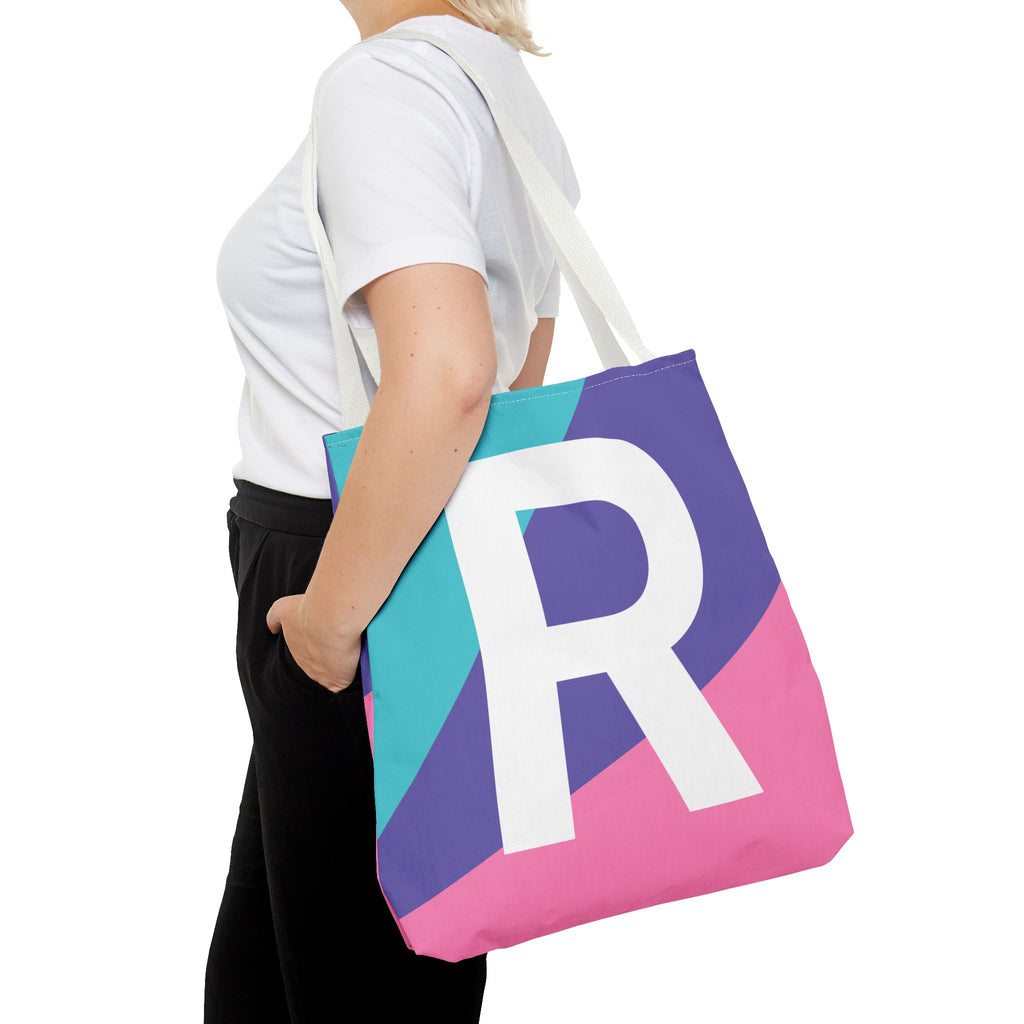 Monogram 'R' Colorblock Tote Bag — Personalized Initial R Shoulder Tote