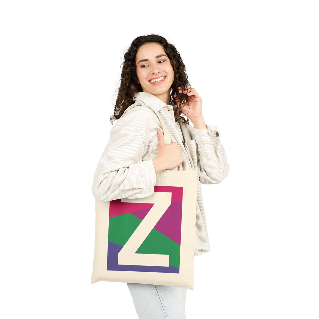 Initial Z Colorblock Canvas Tote Bag — Monogram Letter Z Reusable Grocery Tote