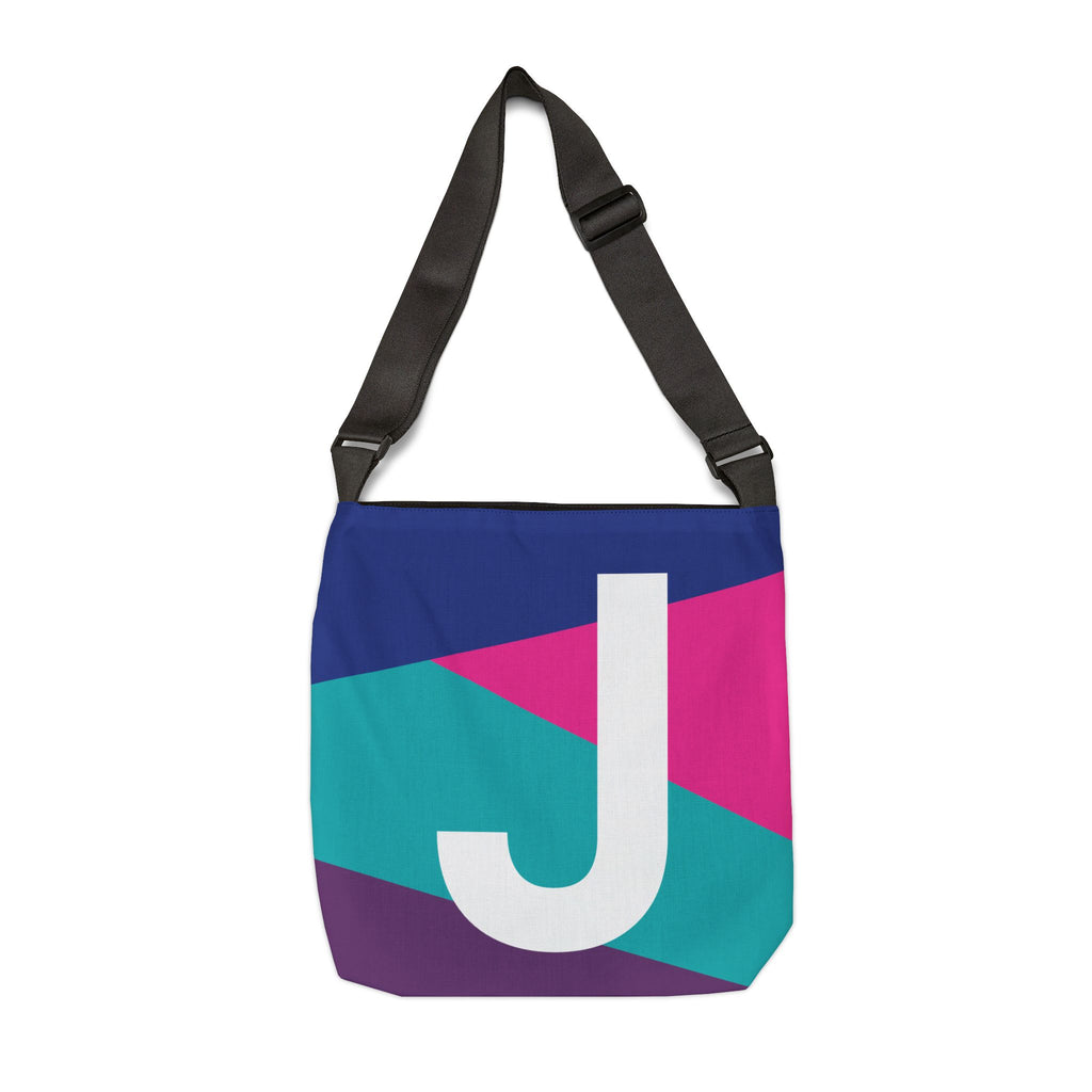 Initial Letter 'J' Colorblock Adjustable Tote Bag — Monogram Alphabet Shoulder Bag