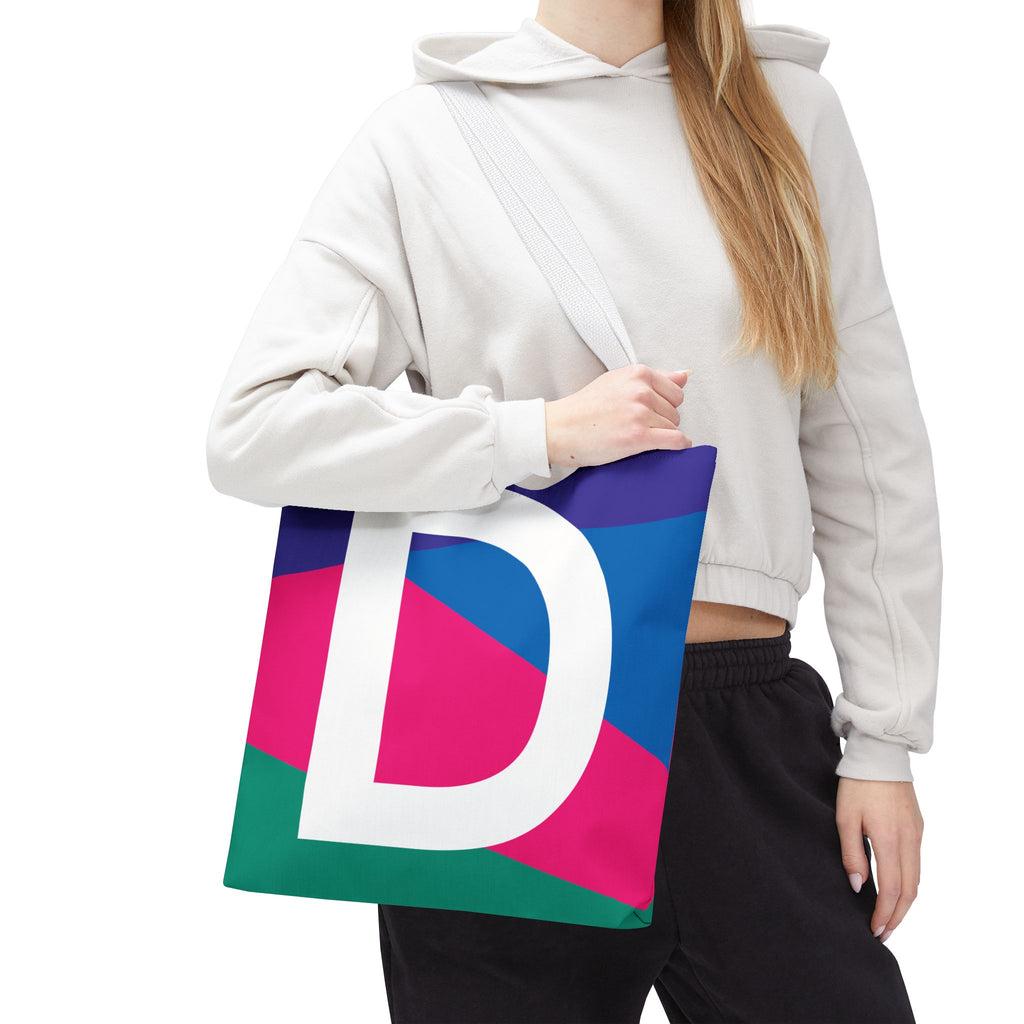 Monogram 'D' Colorblock Tote Bag — Personalized Initial D Shoulder Tote