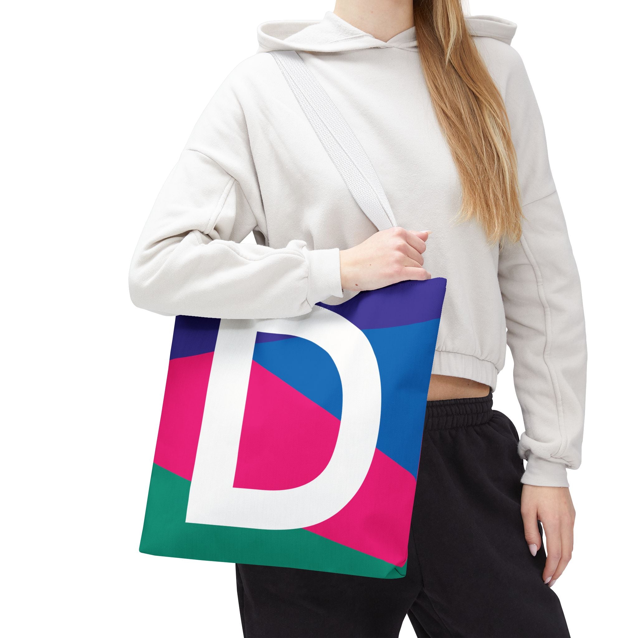 Monogram 'D' Colorblock Tote Bag — Personalized Initial D Shoulder Tote