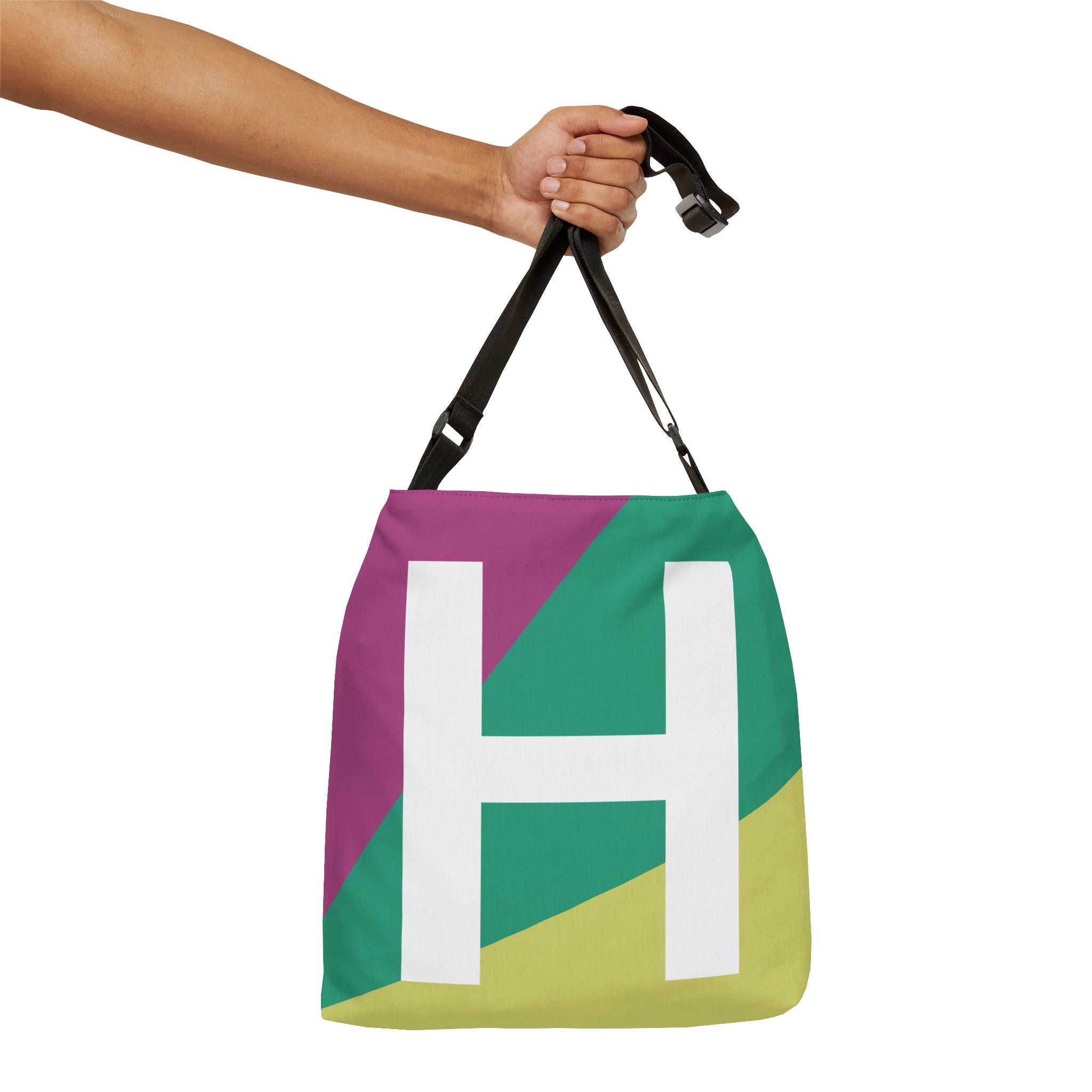 Initial Letter 'H' Colorblock Adjustable Tote Bag — Monogram Alphabet Shoulder Bag