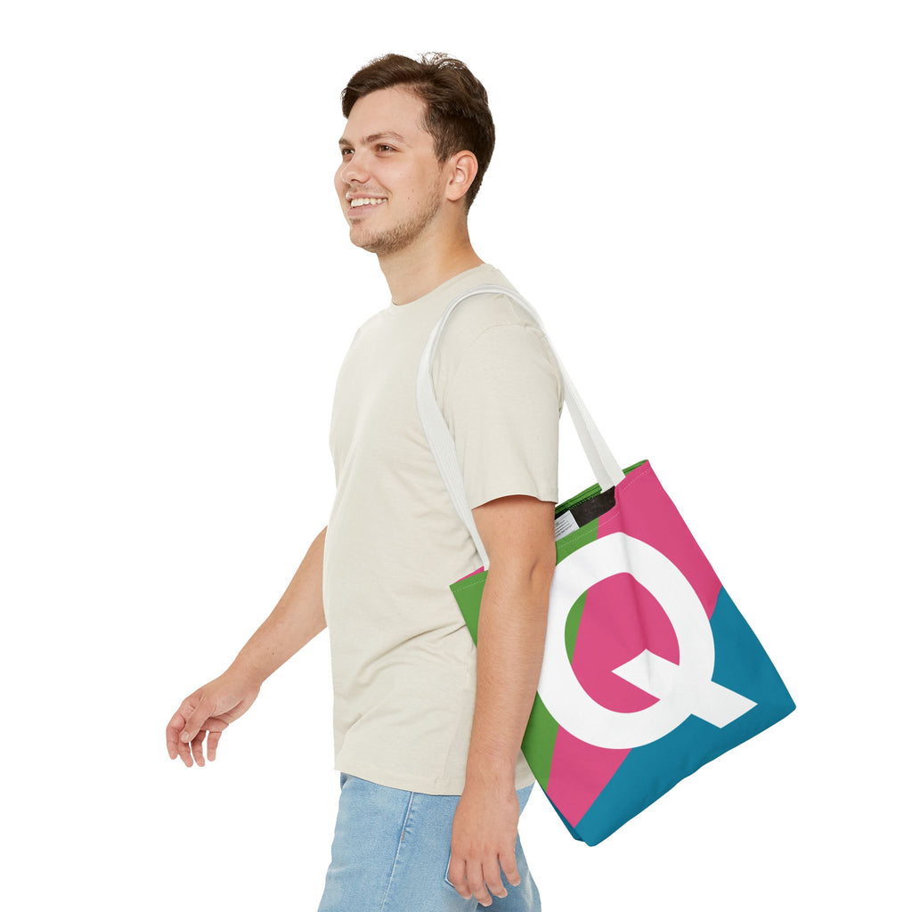 Monogram 'Q' Colorblock Tote Bag — Personalized Initial Q Shoulder Tote