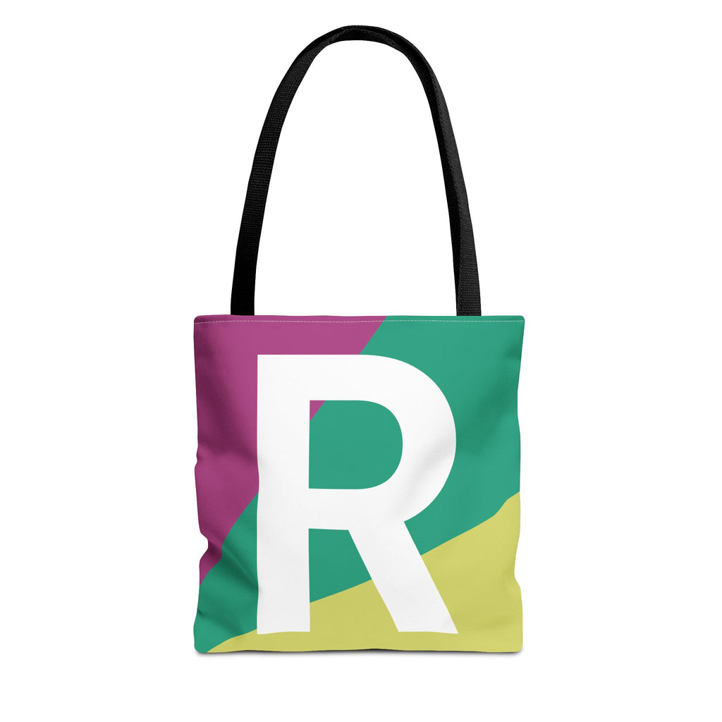 Monogram 'R' Colorblock Tote Bag — Personalized Initial R Shoulder Tote