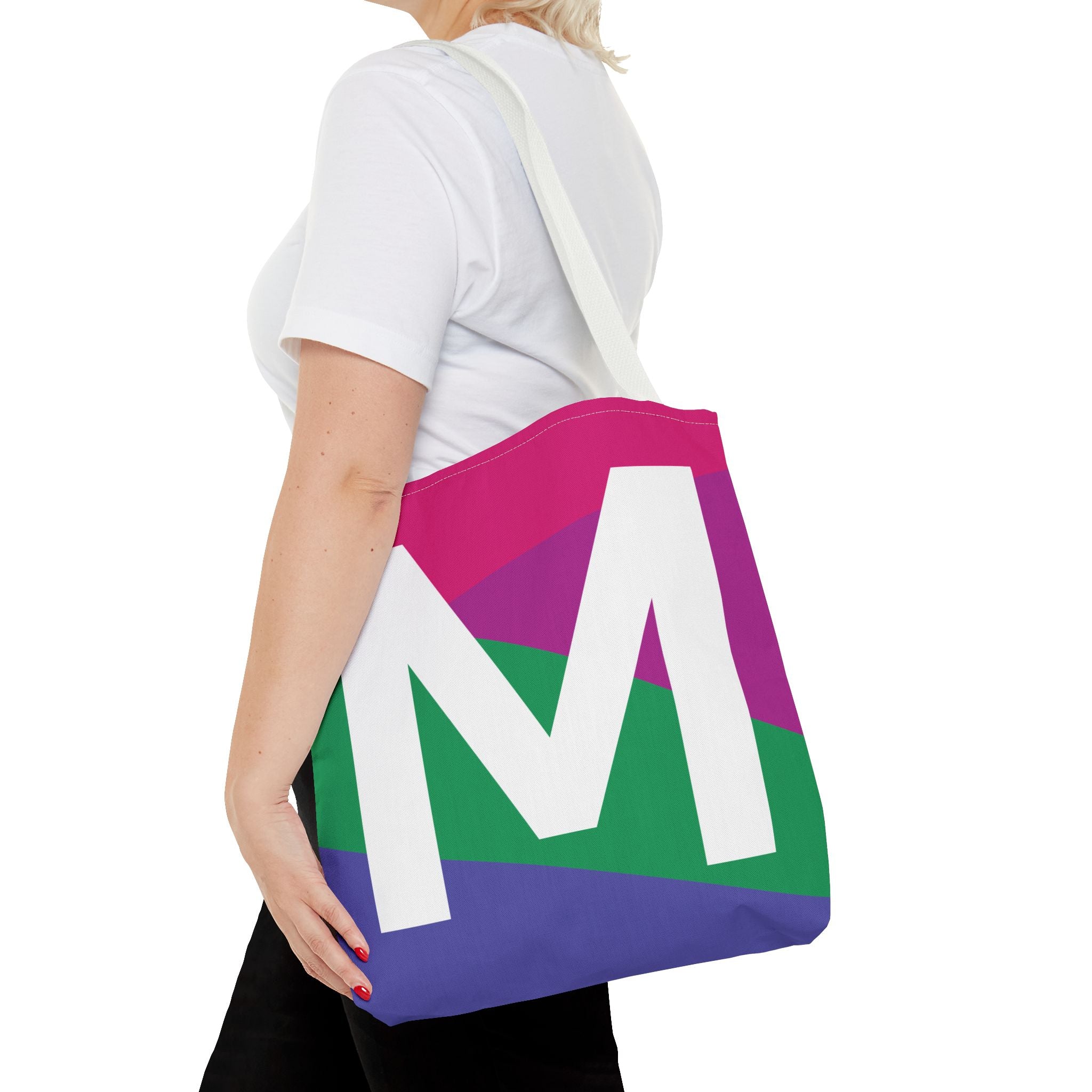 Monogram 'M' Colorblock Tote Bag — Personalized Initial M Shoulder Tote