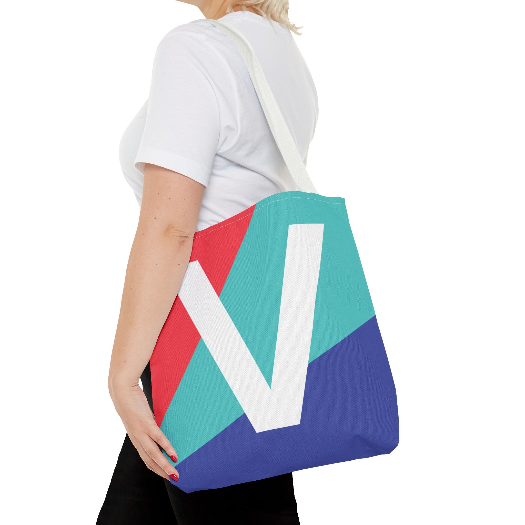 Monogram 'V' Colorblock Tote Bag — Personalized Initial V Shoulder Tote