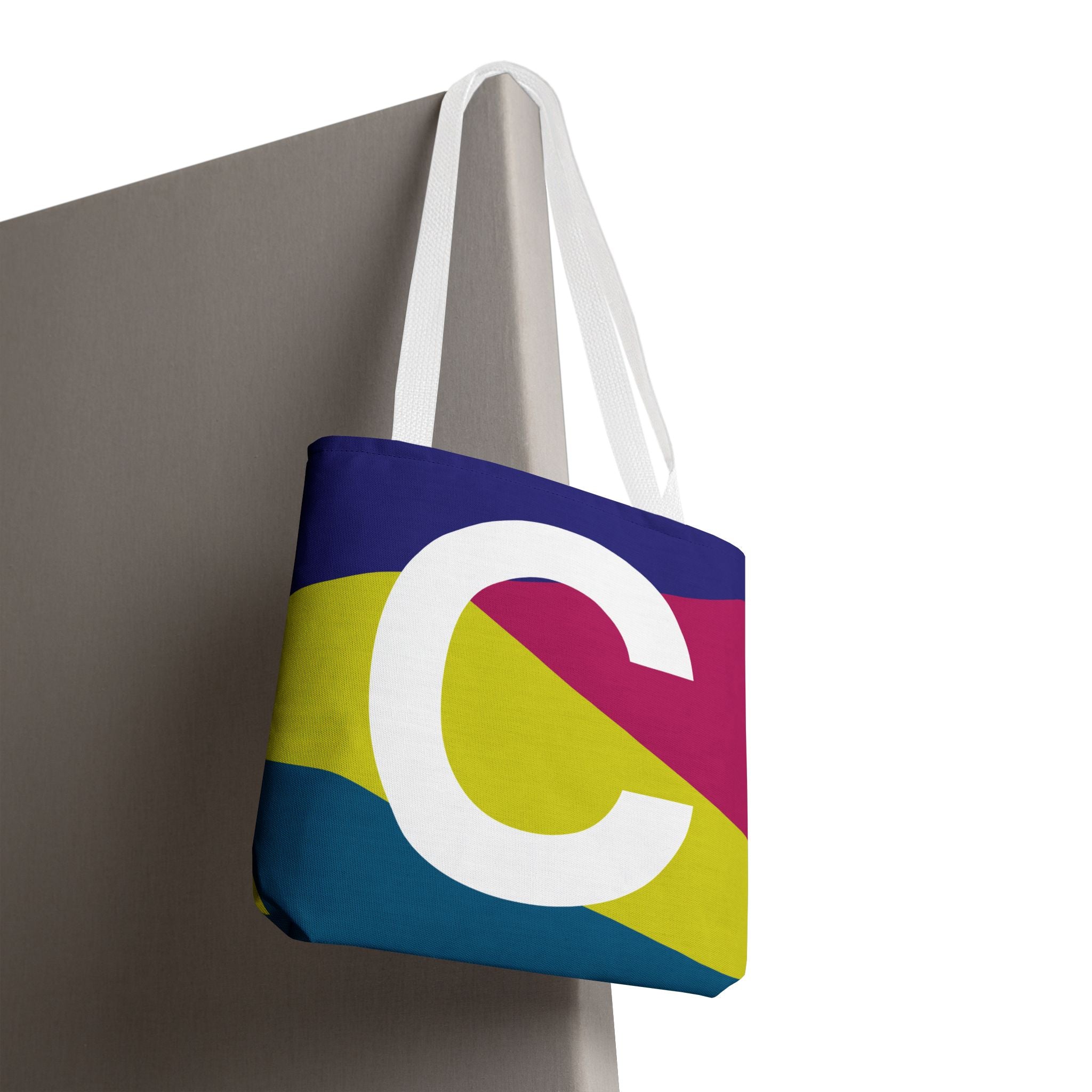 Monogram 'C' Colorblock Tote Bag — Personalized Initial C Shoulder Tote