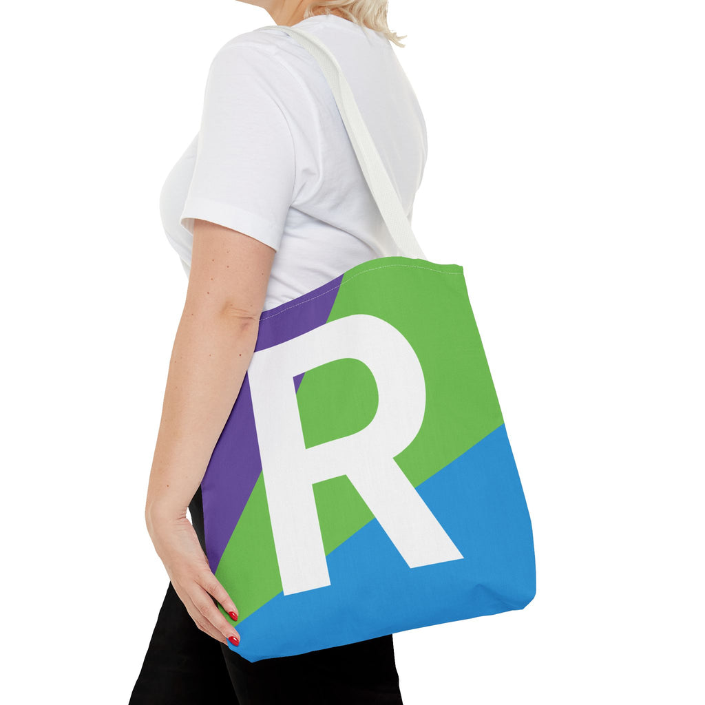 Monogram 'R' Colorblock Tote Bag — Personalized Initial R Shoulder Tote