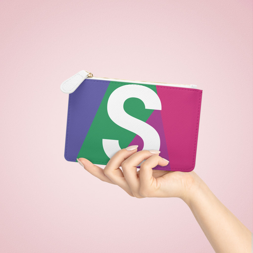 Initial S Mini Clutch — Colorblock Monogram Wristlet Wallet