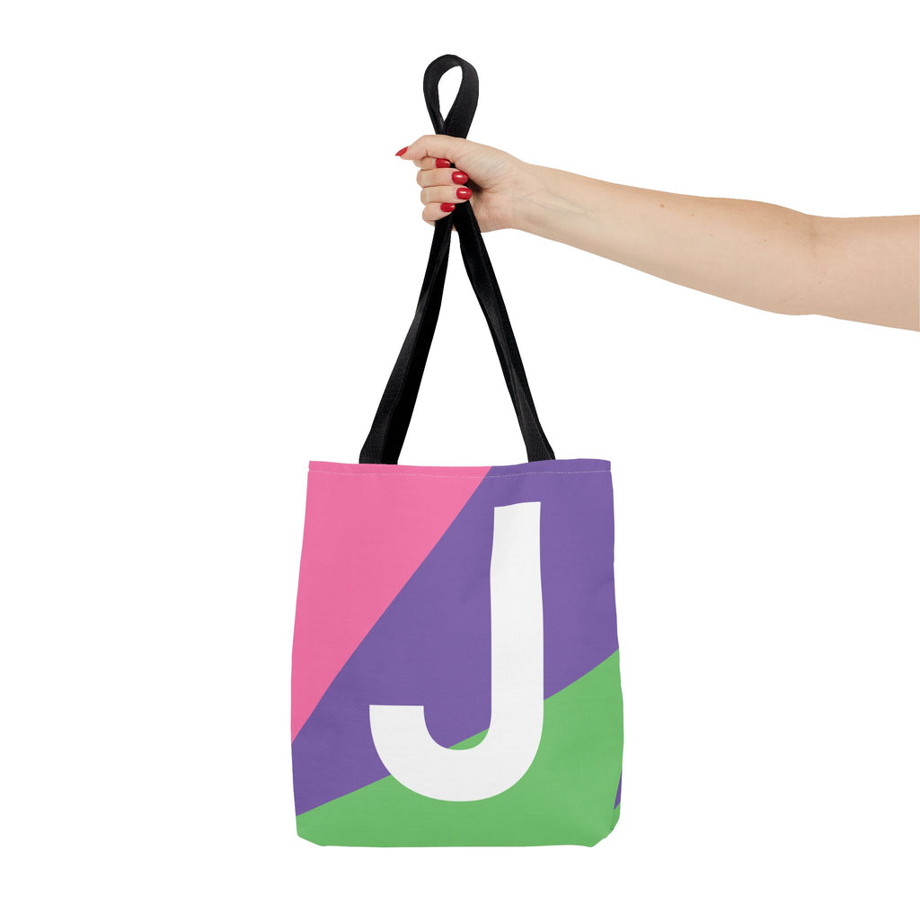Monogram 'J' Colorblock Tote Bag — Personalized Initial J Shoulder Tote