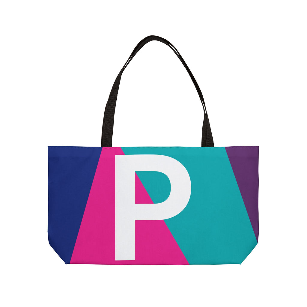 Personalized 'P' Colorblock Tote Bag — Monogram Weekender Tote