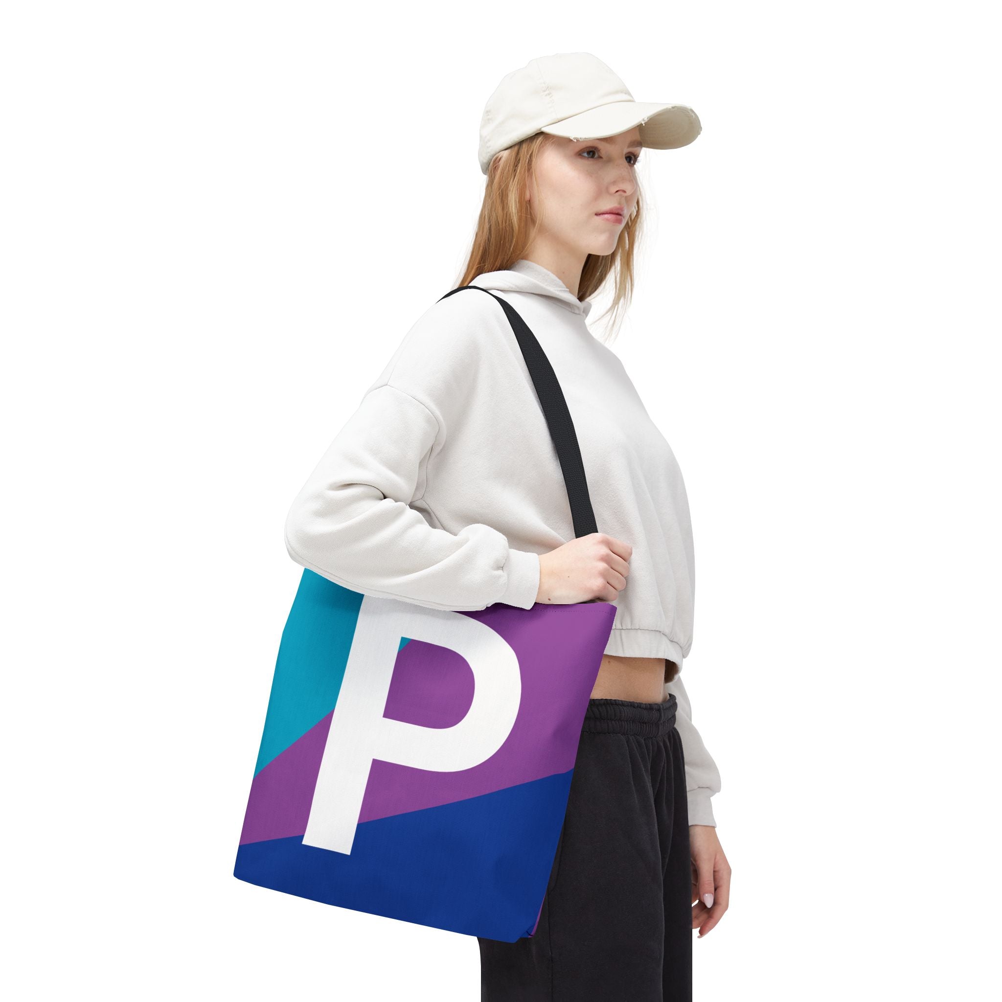 Monogram 'P' Colorblock Tote Bag — Personalized Initial P Shoulder Tote