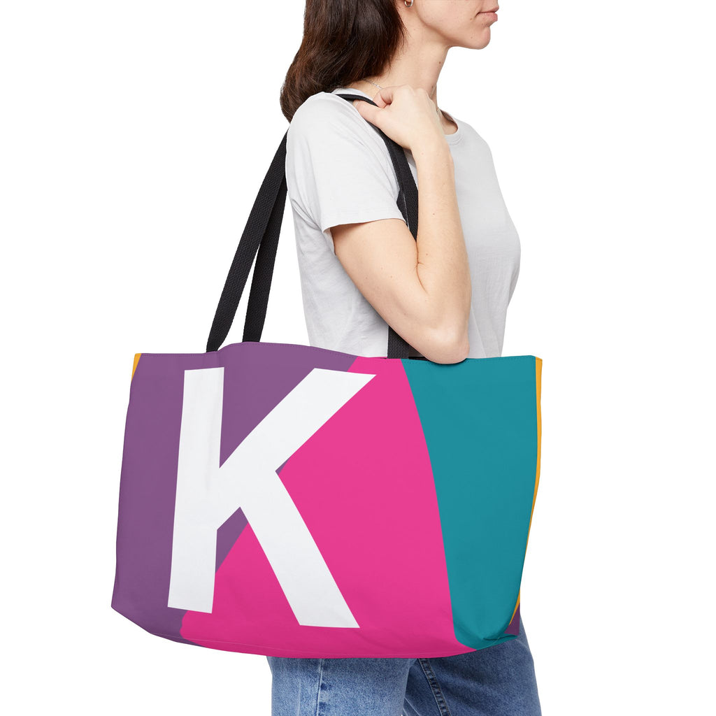 Personalized 'K' Colorblock Tote Bag — Monogram Weekender Tote
