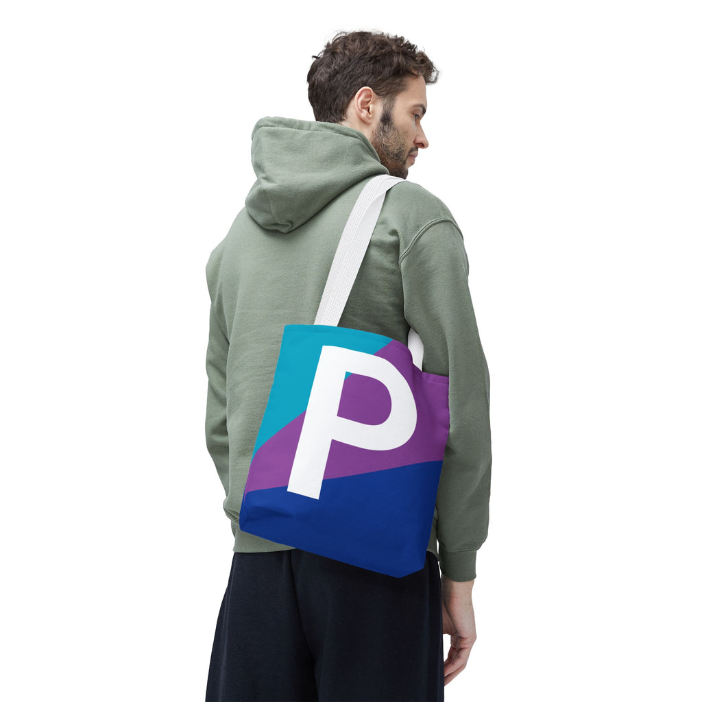 Monogram 'P' Colorblock Tote Bag — Personalized Initial P Shoulder Tote