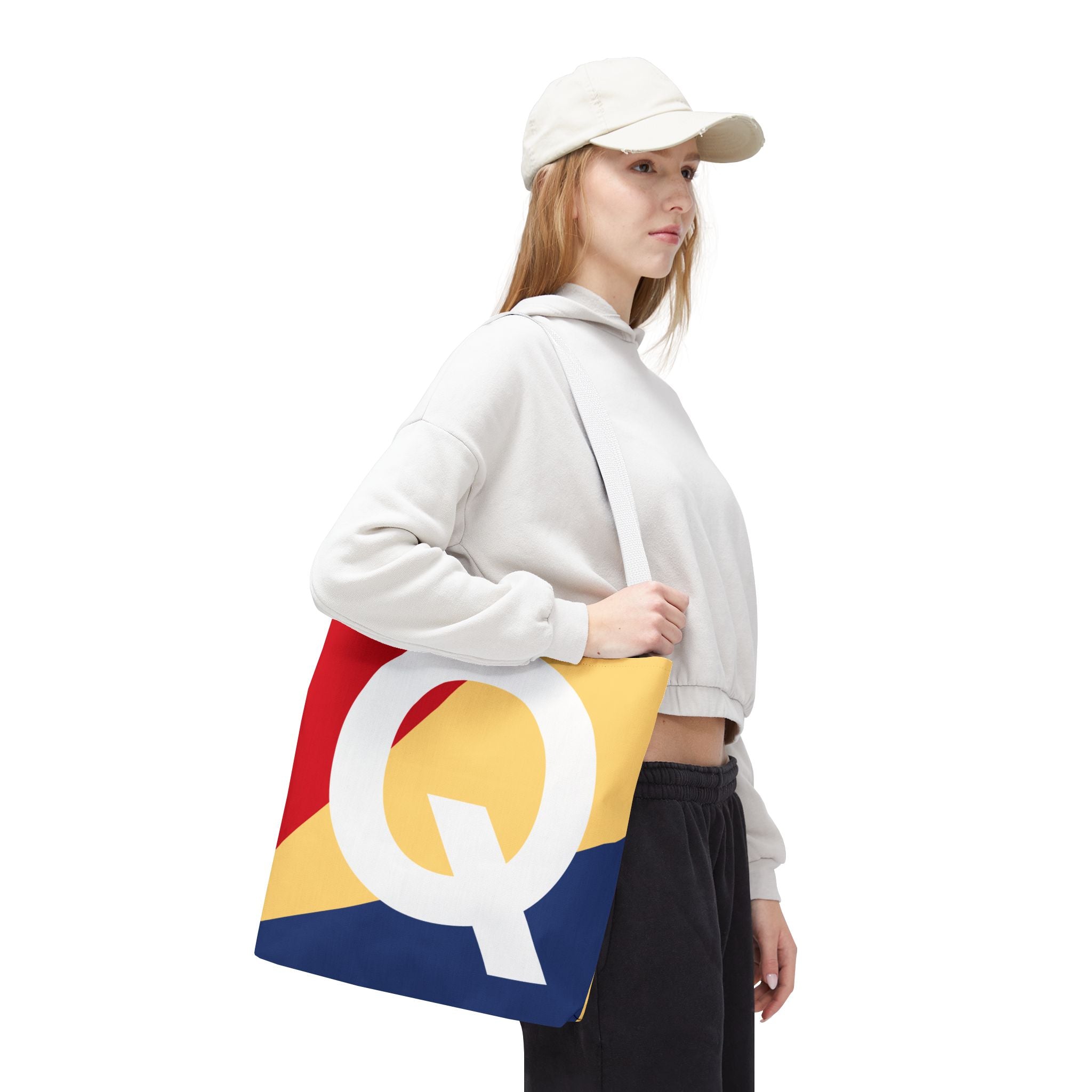 Monogram 'Q' Colorblock Tote Bag — Personalized Initial Q Shoulder Tote
