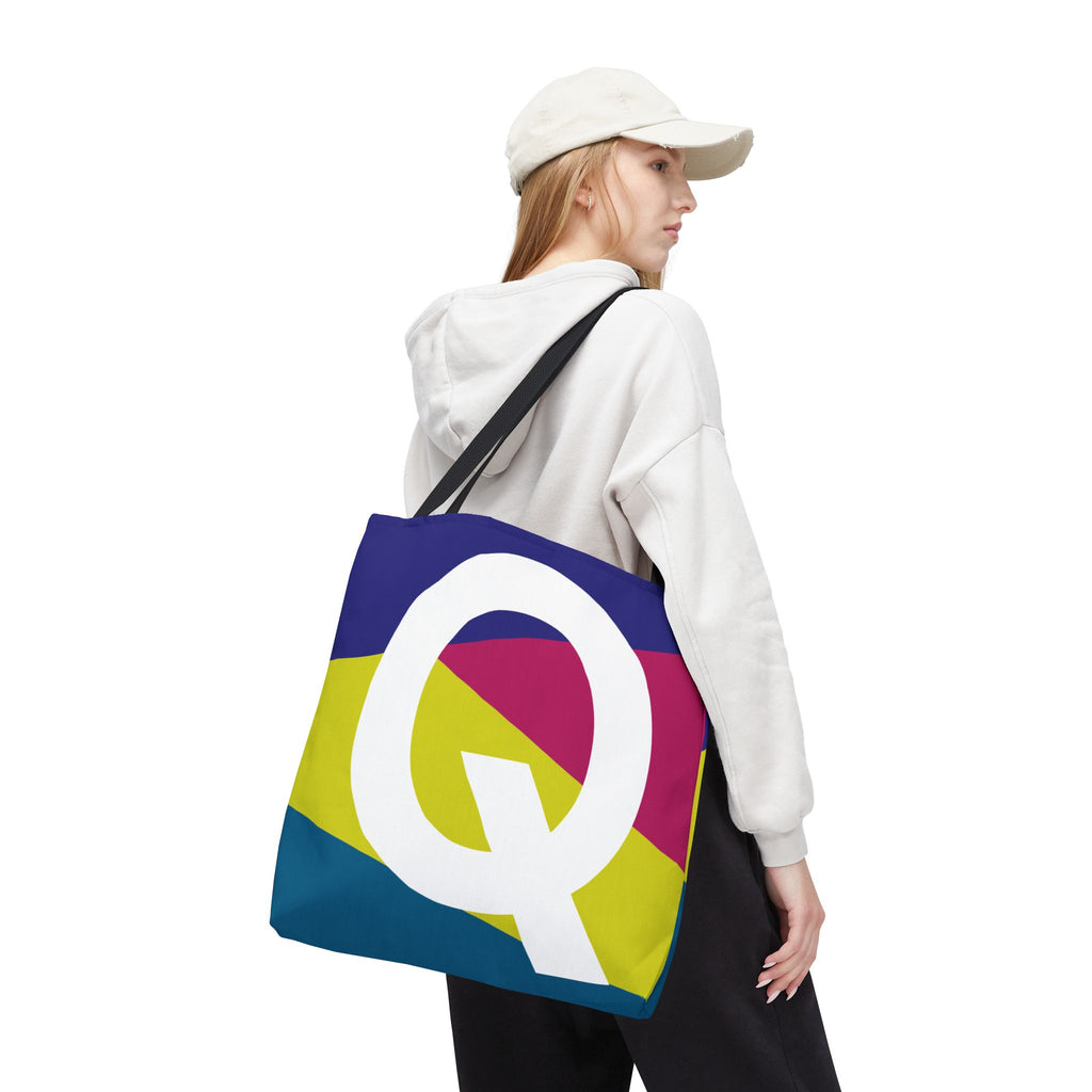 Monogram 'Q' Colorblock Tote Bag — Personalized Initial Q Shoulder Tote