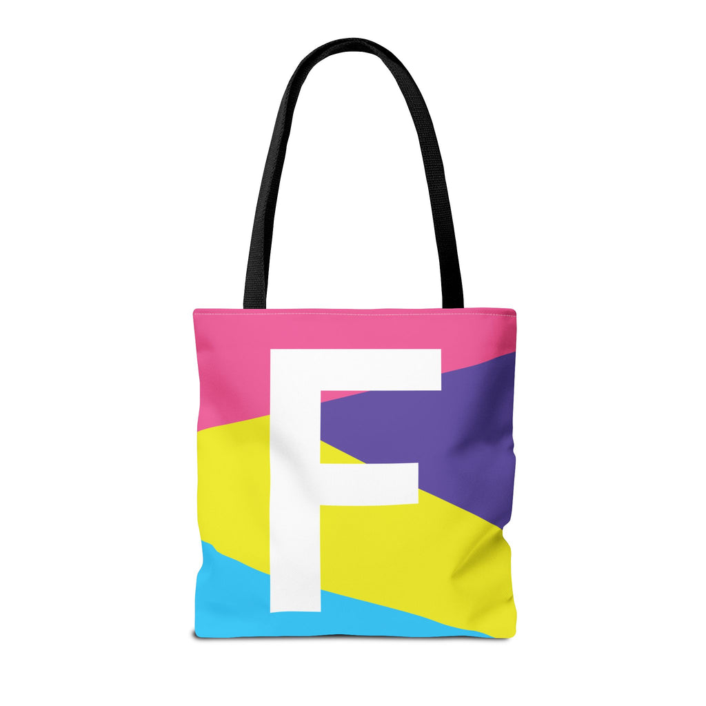 Monogram 'F' Colorblock Tote Bag — Personalized Initial F Shoulder Tote