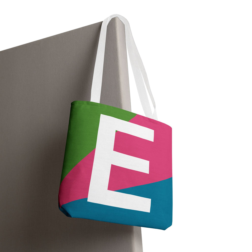 Monogram 'E' Colorblock Tote Bag — Personalized Initial E Shoulder Tote