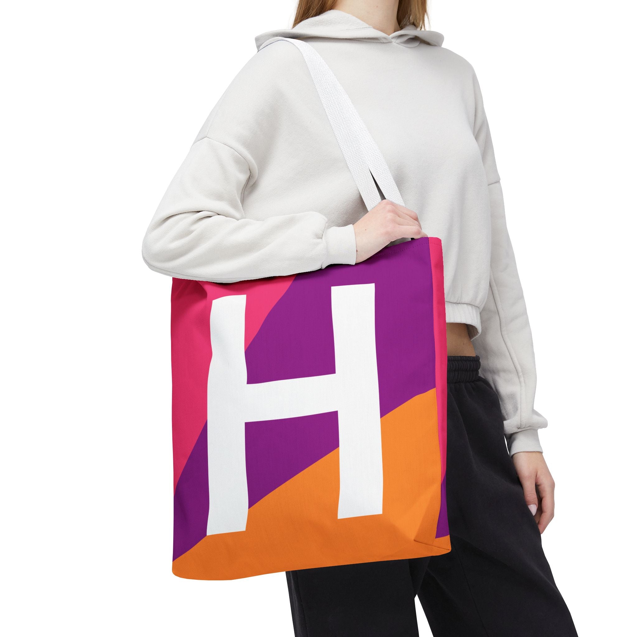 Monogram 'H' Colorblock Tote Bag — Personalized Initial H Shoulder Tote