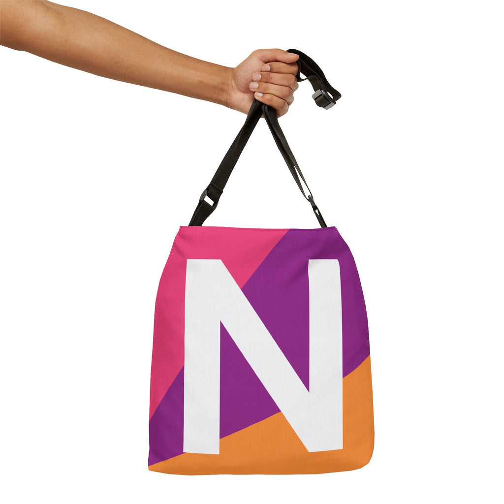 Initial Letter 'N' Colorblock Adjustable Tote Bag — Monogram Alphabet Shoulder Bag