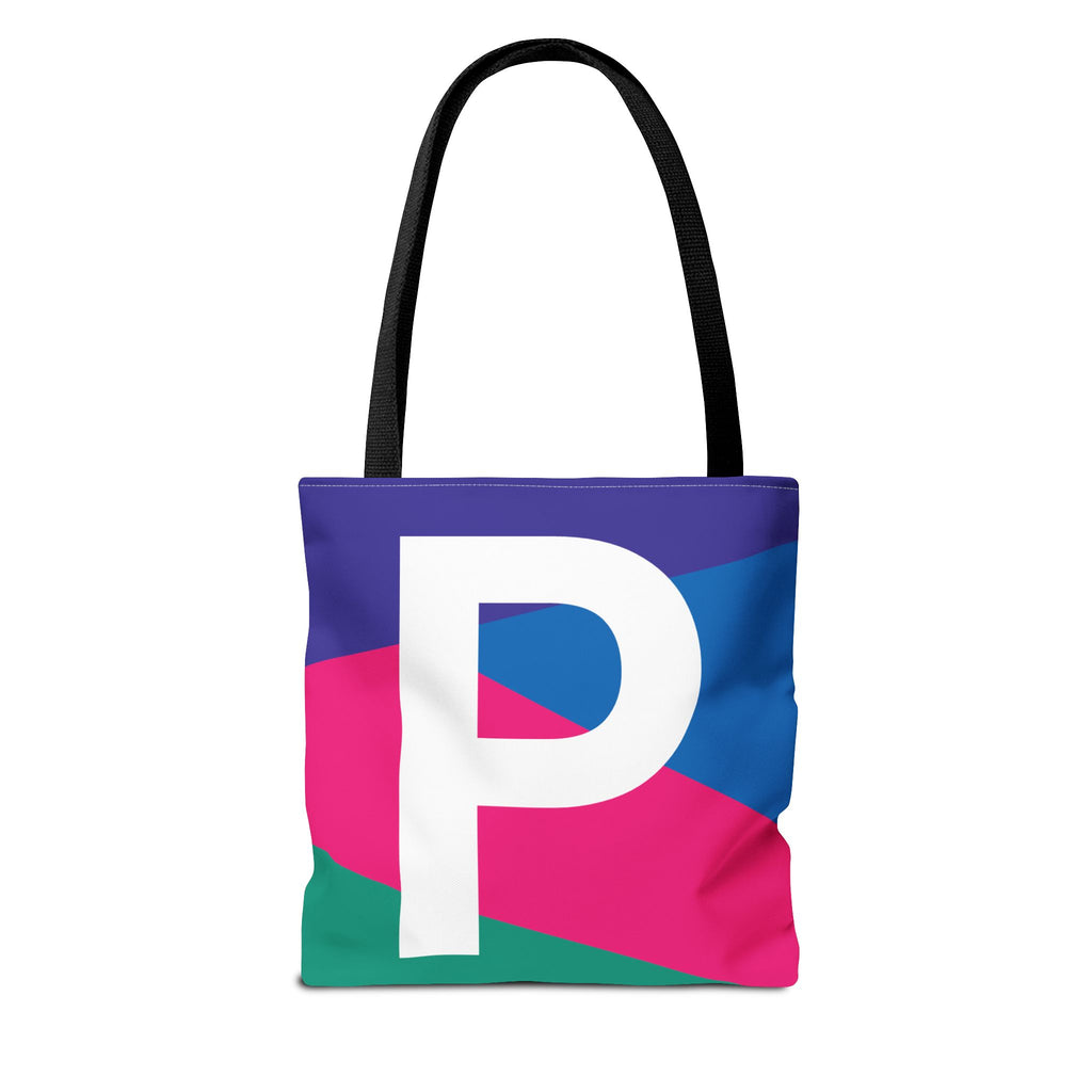 Monogram 'P' Colorblock Tote Bag — Personalized Initial P Shoulder Tote