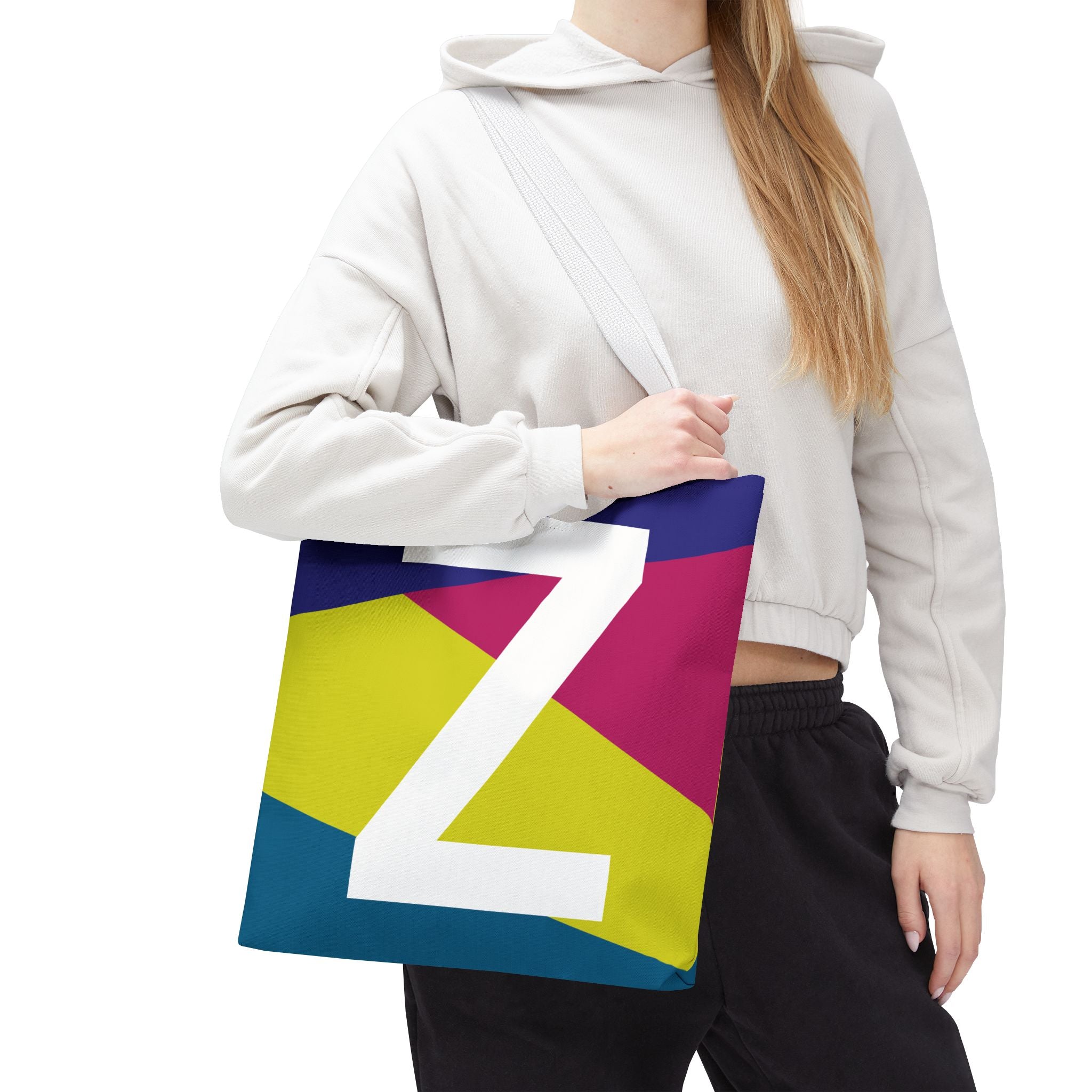 Monogram 'Z' Colorblock Tote Bag — Personalized Initial Z Shoulder Tote