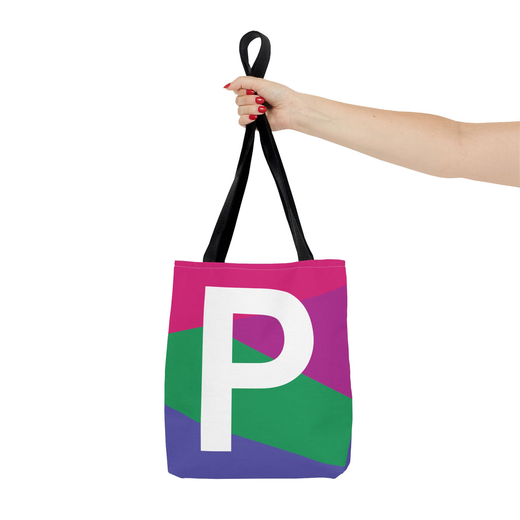Monogram 'P' Colorblock Tote Bag — Personalized Initial P Shoulder Tote
