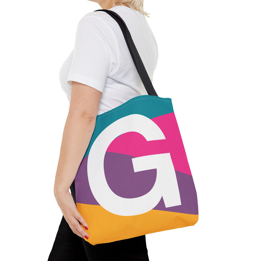 Monogram 'G' Colorblock Tote Bag — Personalized Initial G Shoulder Tote