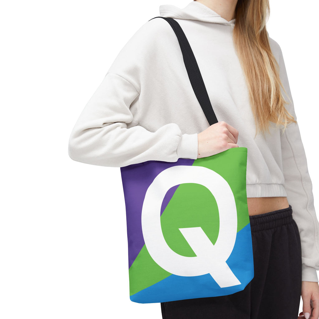 Monogram 'Q' Colorblock Tote Bag — Personalized Initial Q Shoulder Tote