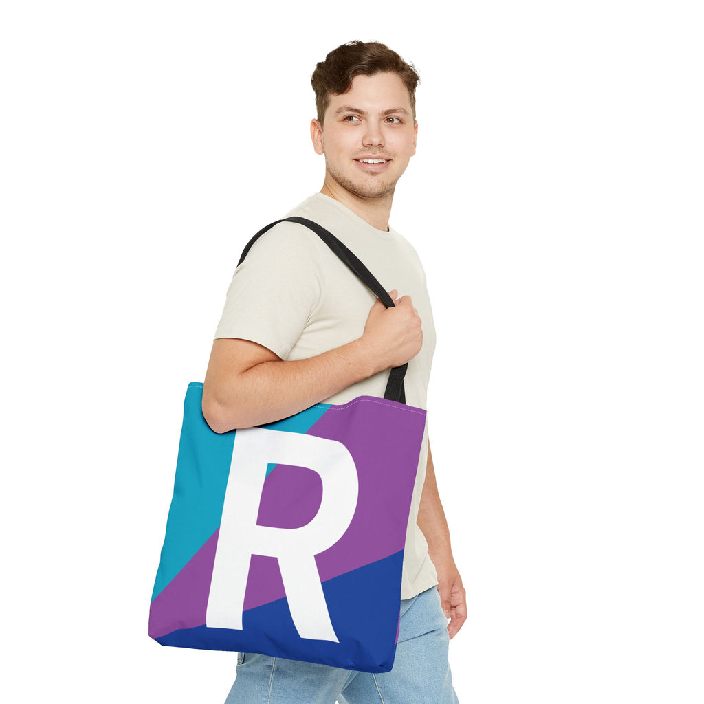 Monogram 'R' Colorblock Tote Bag — Personalized Initial R Shoulder Tote
