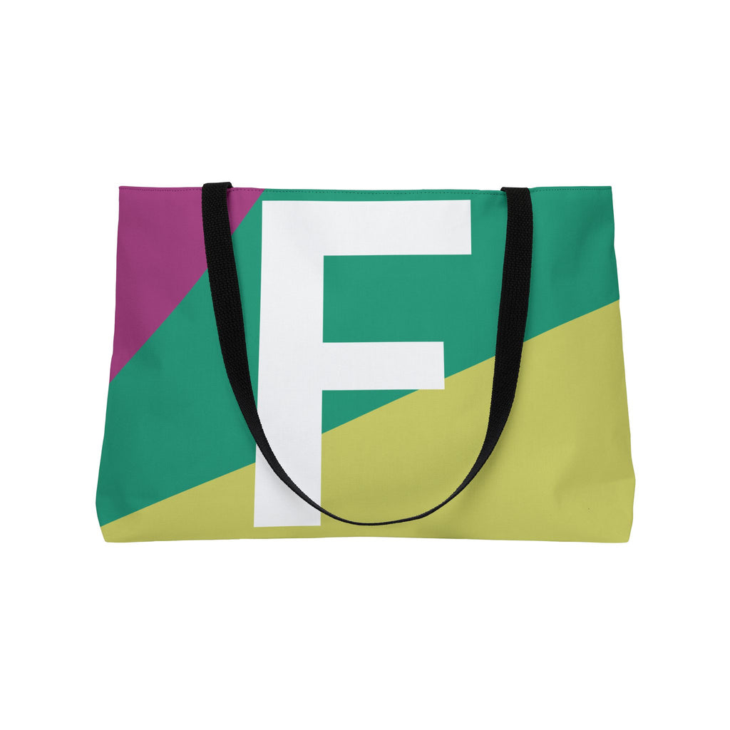 Personalized 'F' Colorblock Tote Bag — Monogram Weekender Tote