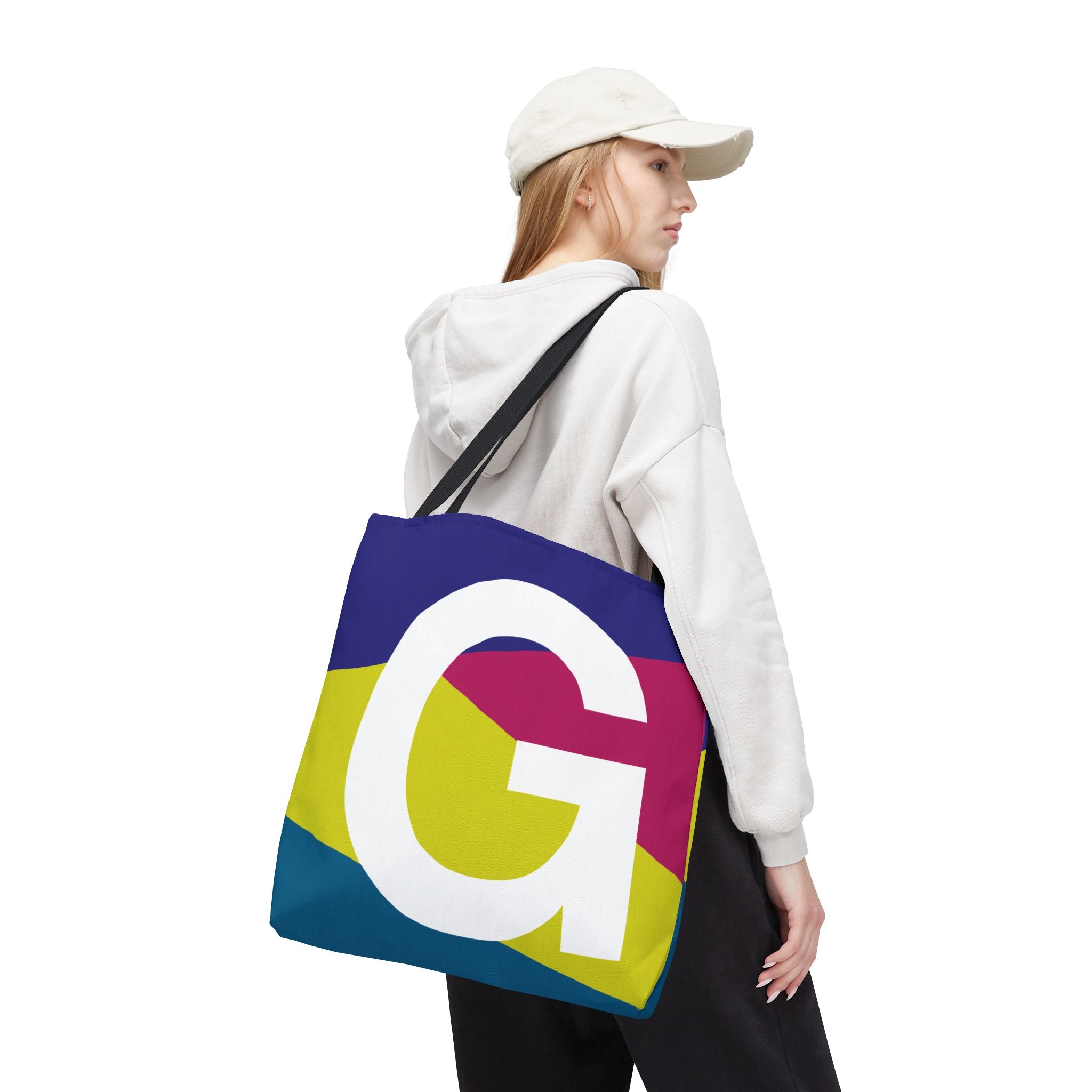 Monogram 'G' Colorblock Tote Bag — Personalized Initial G Shoulder Tote