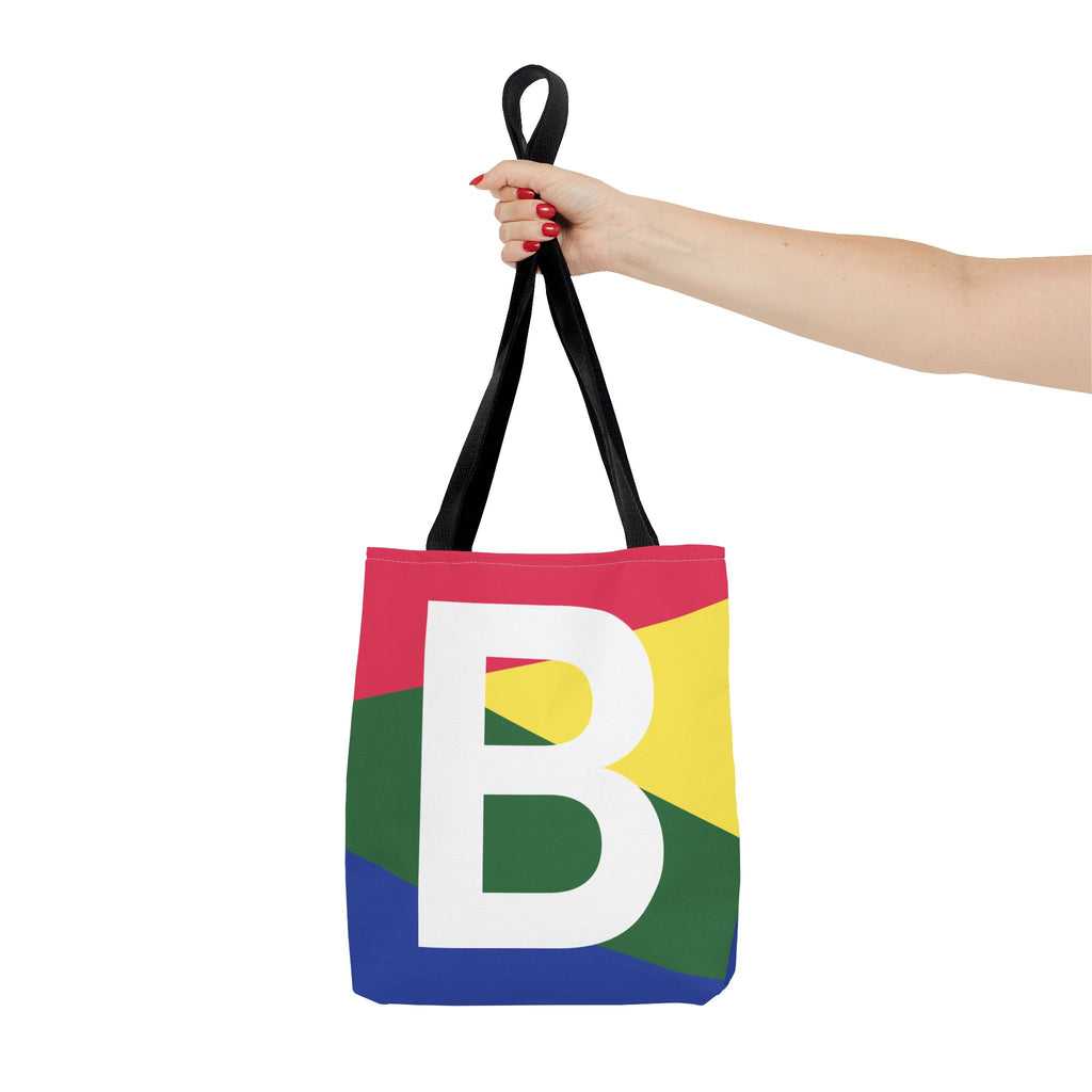 Monogram 'B' Colorblock Tote Bag — Personalized Initial B Shoulder Tote