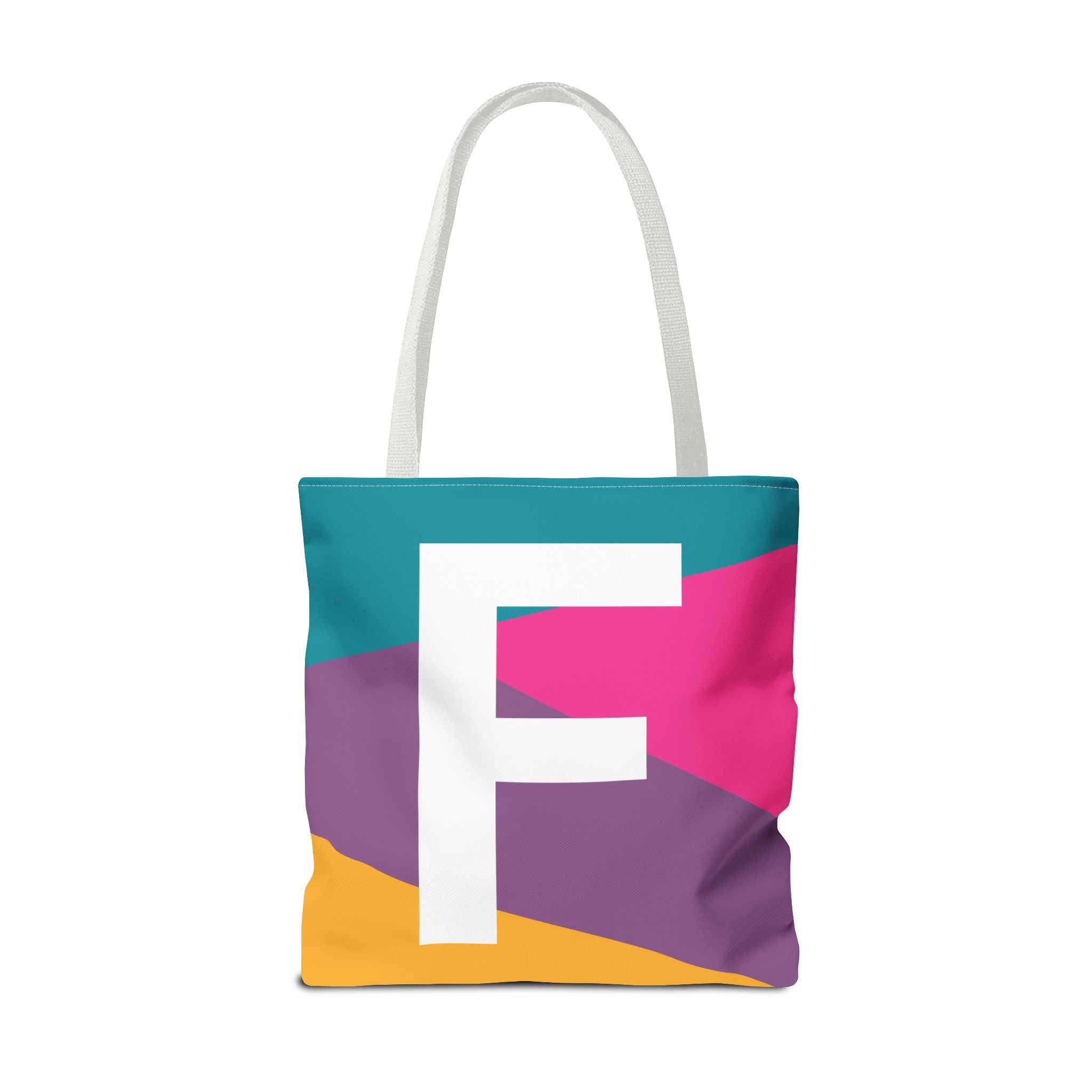 Monogram 'F' Colorblock Tote Bag — Personalized Initial F Shoulder Tote